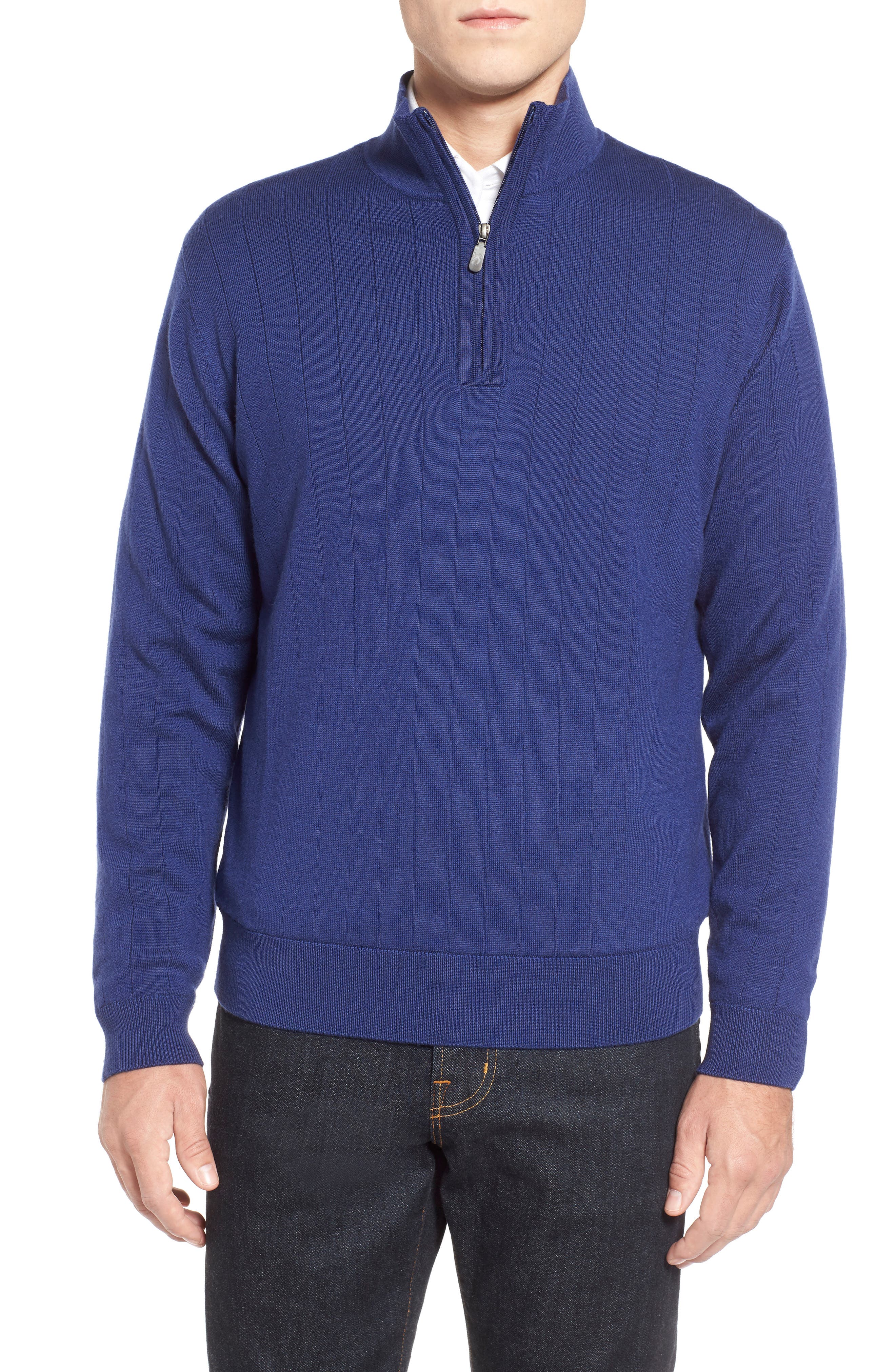 Bobby Jones Windproof Merino Wool Quarter Zip Sweater, Blue