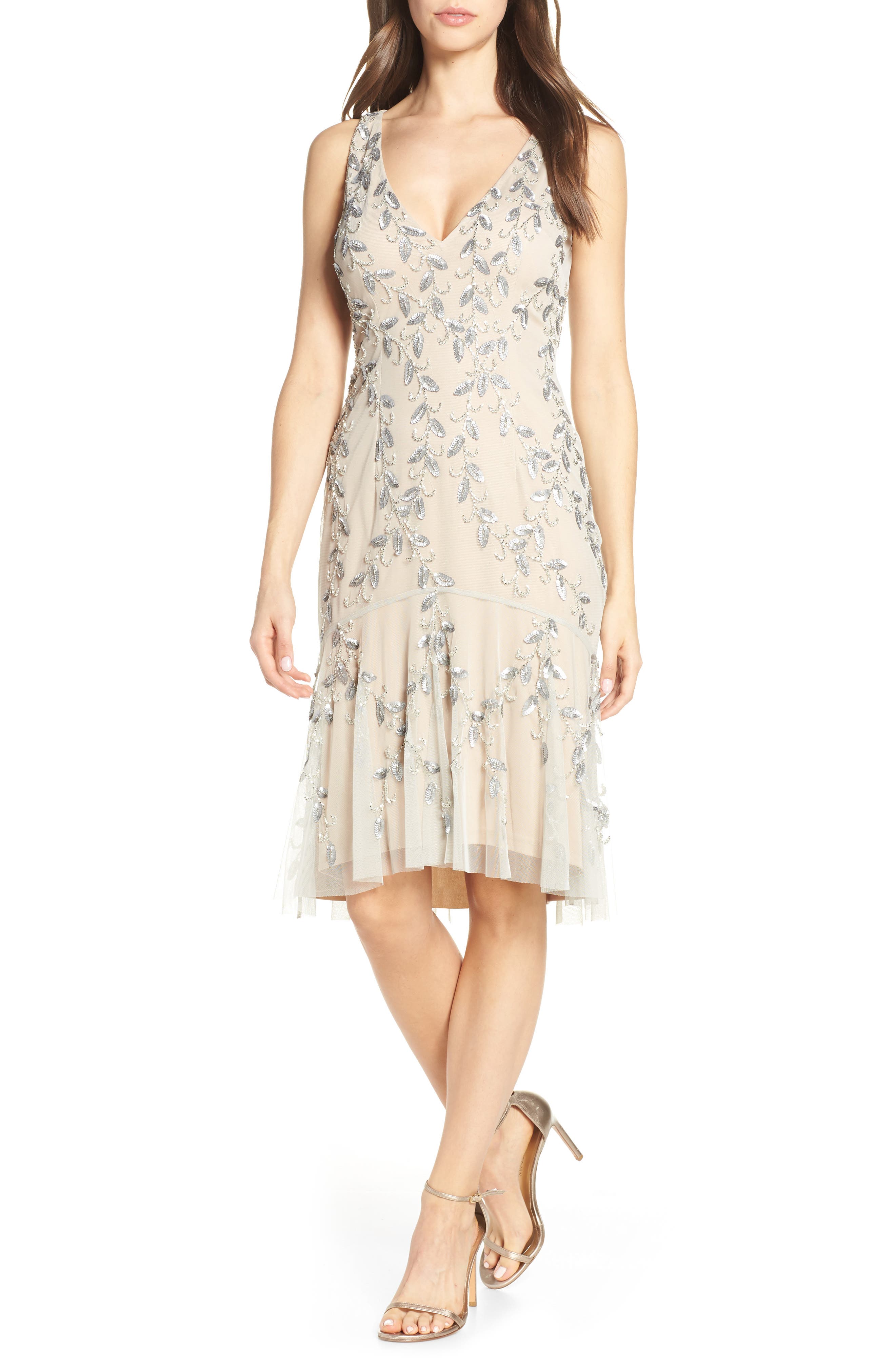 Adrianna Papell Beaded Cocktail Dress, Metallic