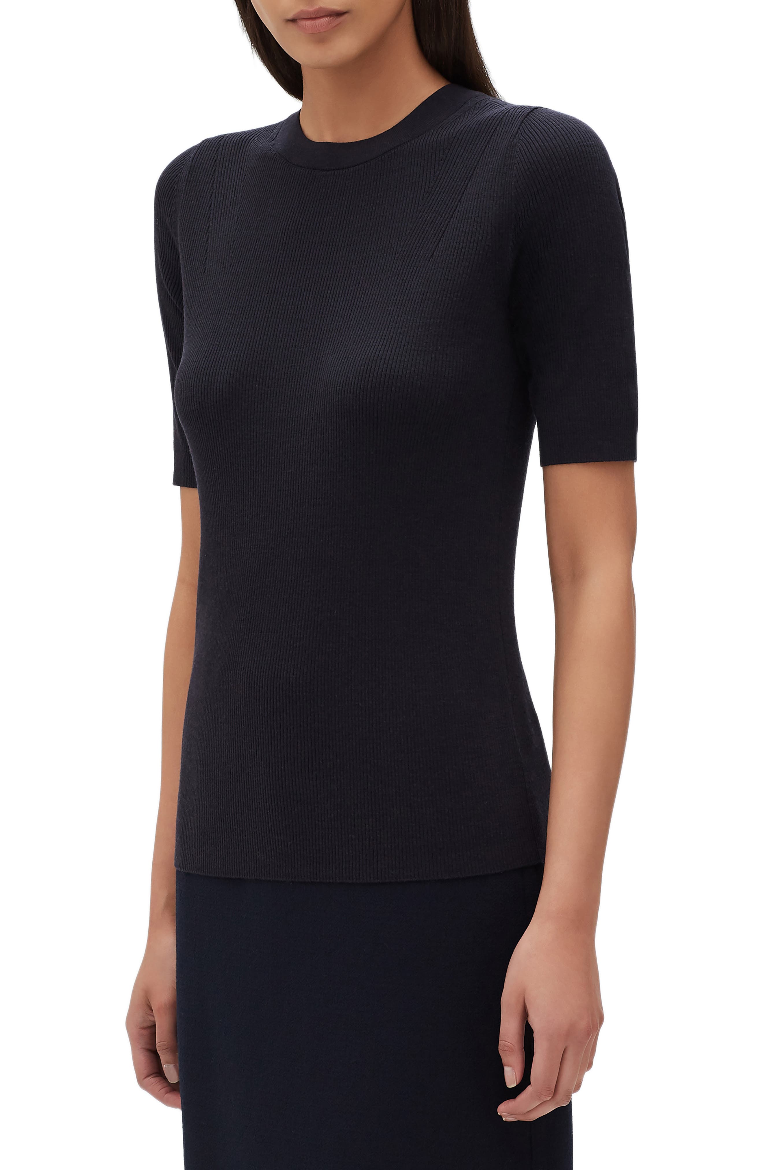 Lafayette 148 New York Ribbed Merino Wool Sweater, Blue