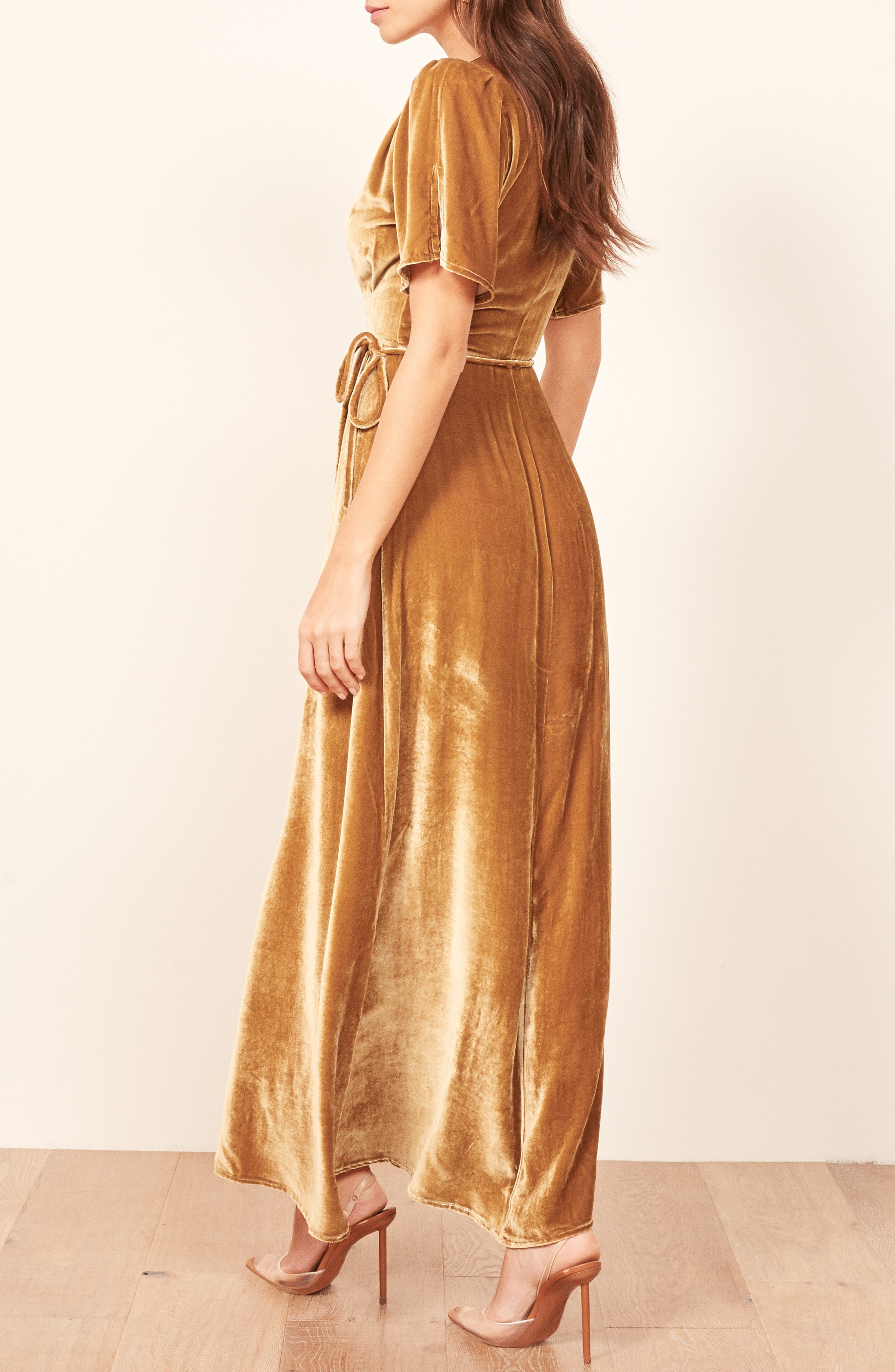 reformation gold dress