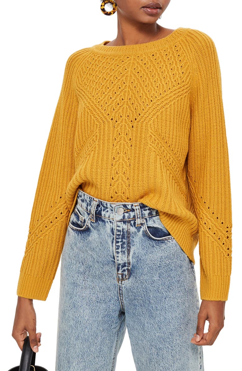 Rib & Pointelle Stitch Sweater,                        Main,                        color, MUSTARD