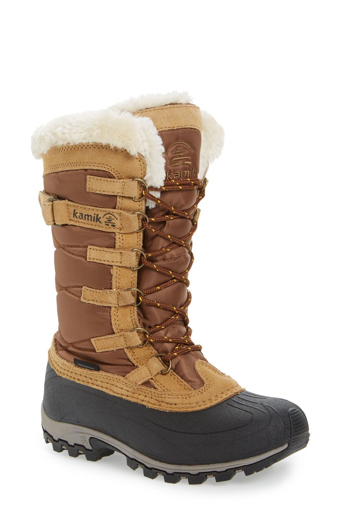 Kamik Snowvalley Waterproof Boot With Faux Fur Cuff, Brown