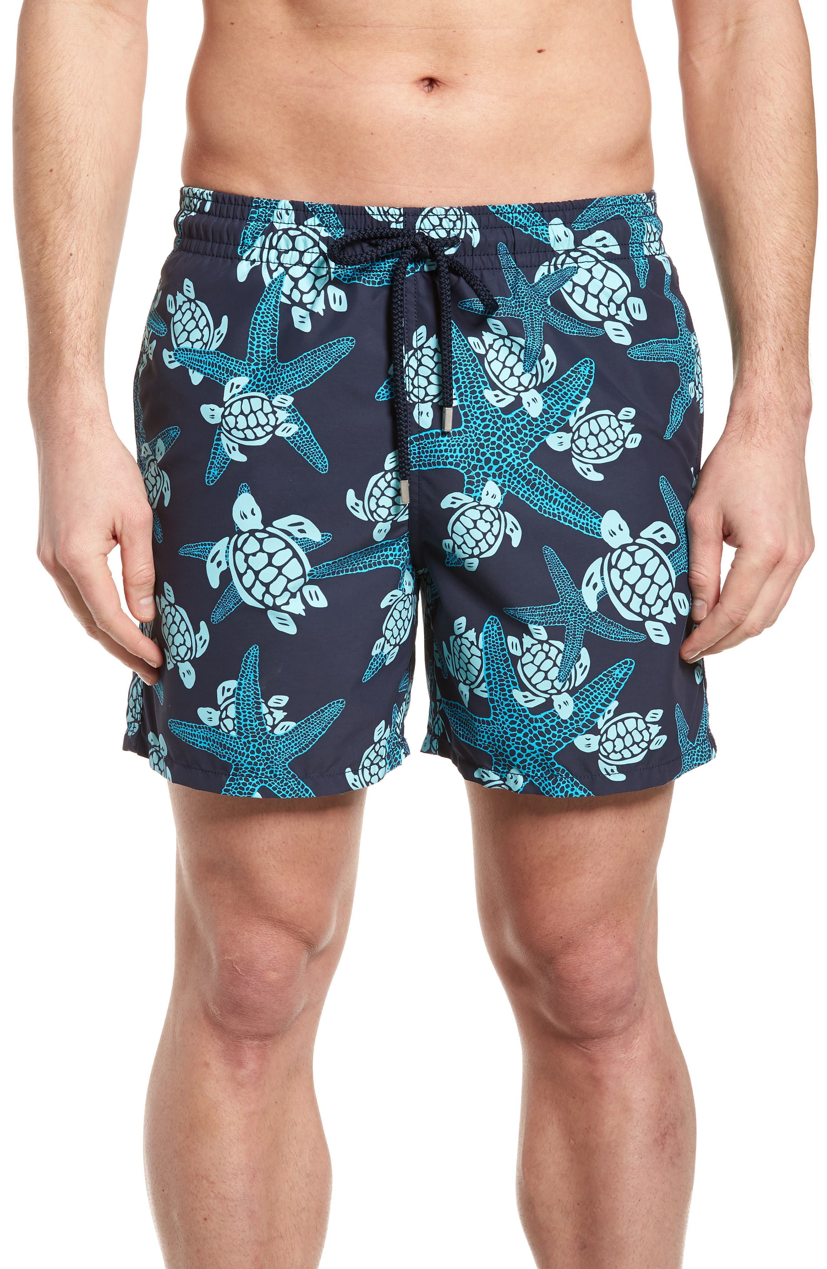 Vilebrequin Starlette Turtle Print Swim Trunks, Blue