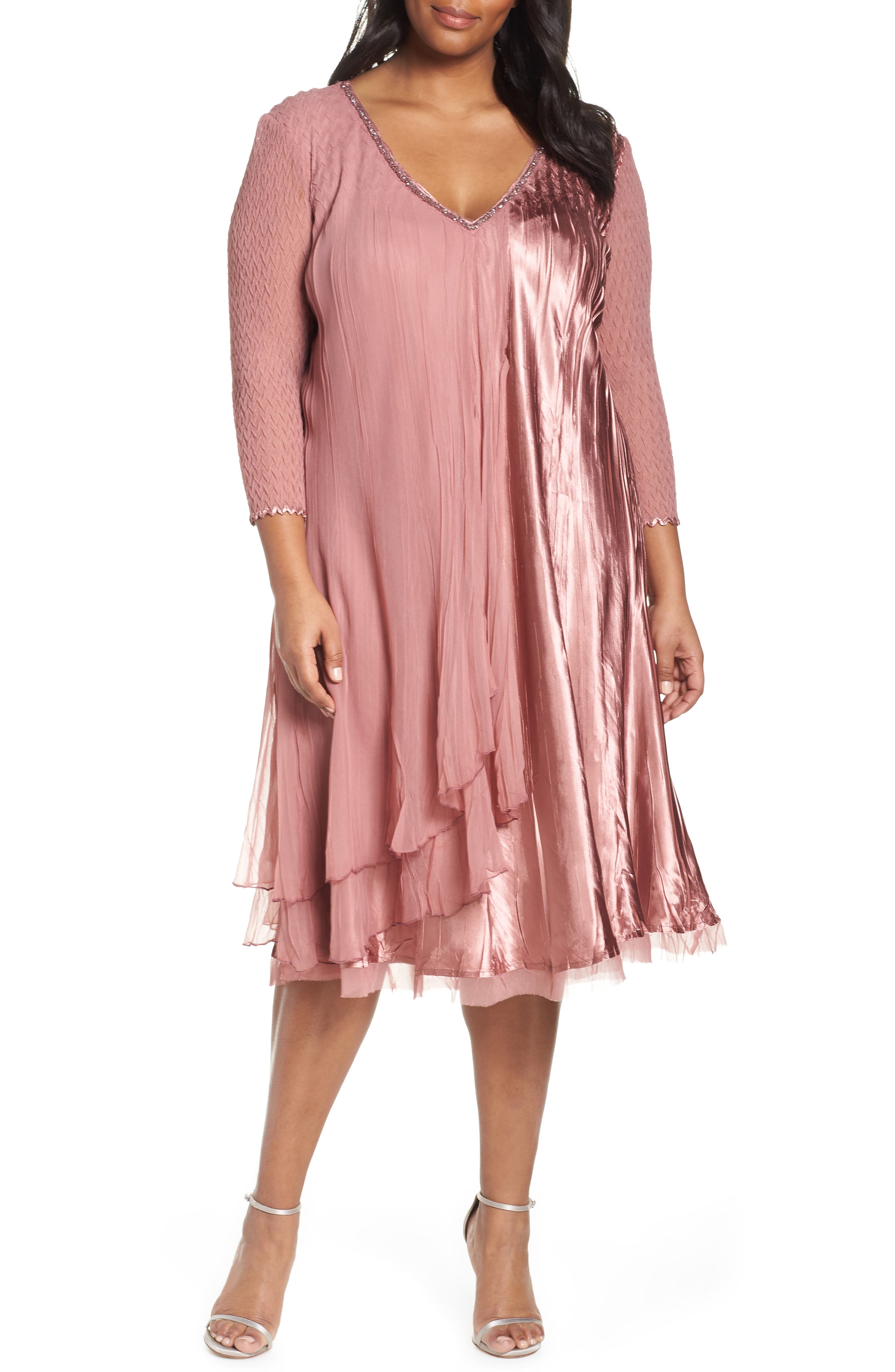 Plus Size Komarov Tiered A-Line Dress, Pink