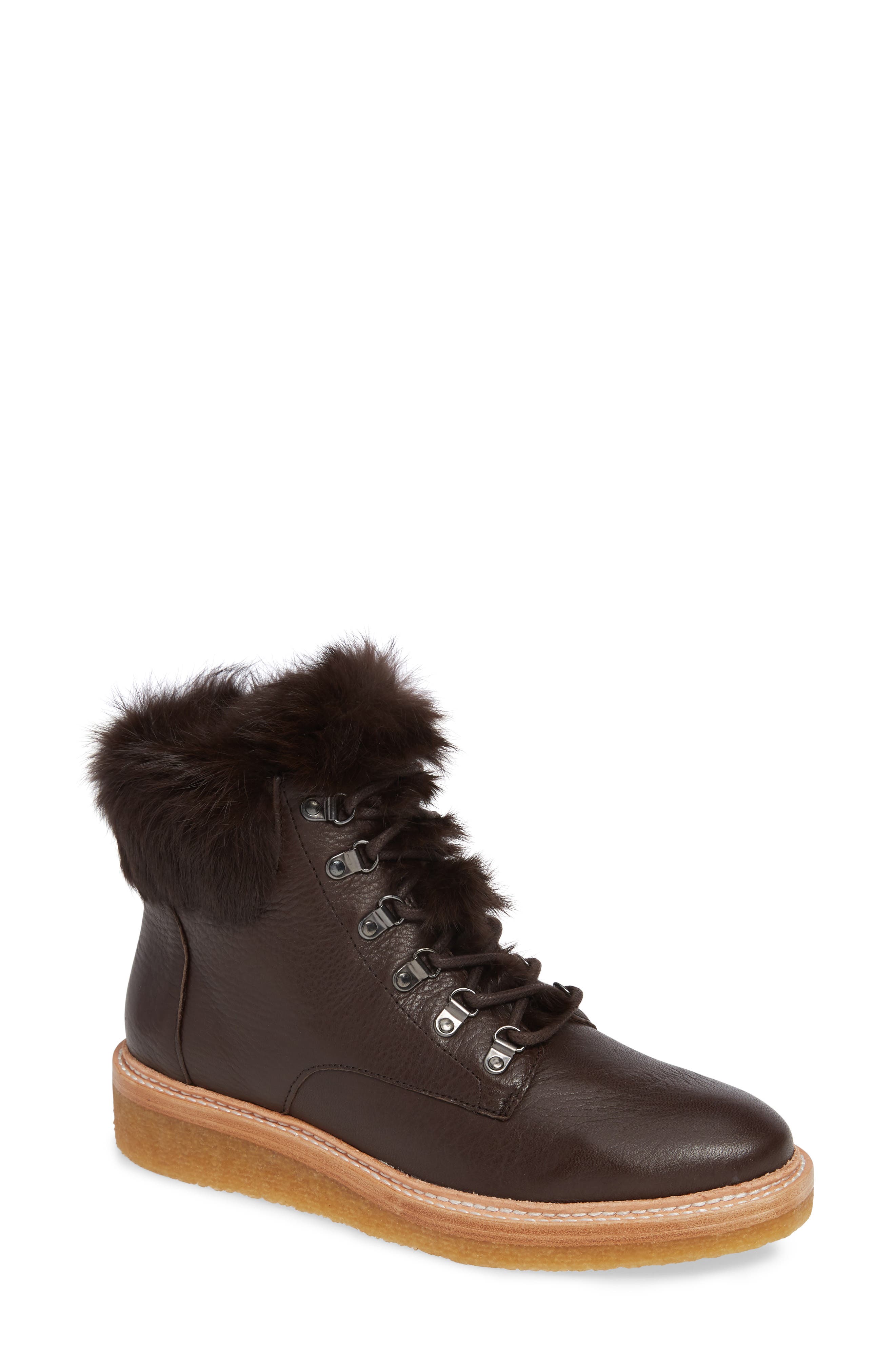 Botkier Winter Genuine Rabbit Fur Trim Boot- Brown
