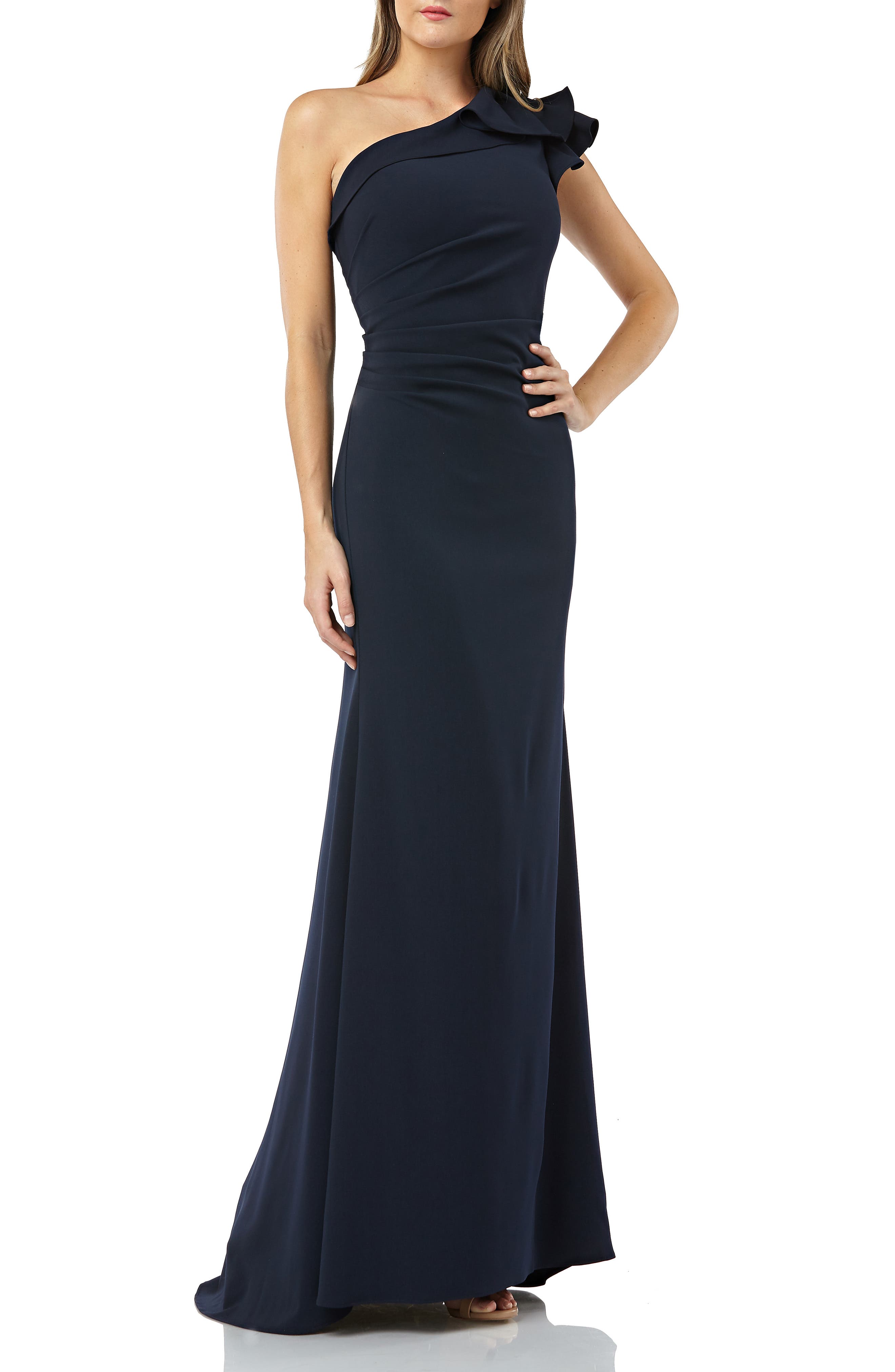 Carmen Marc Valvo Infusion One-Shoulder Gown, Blue