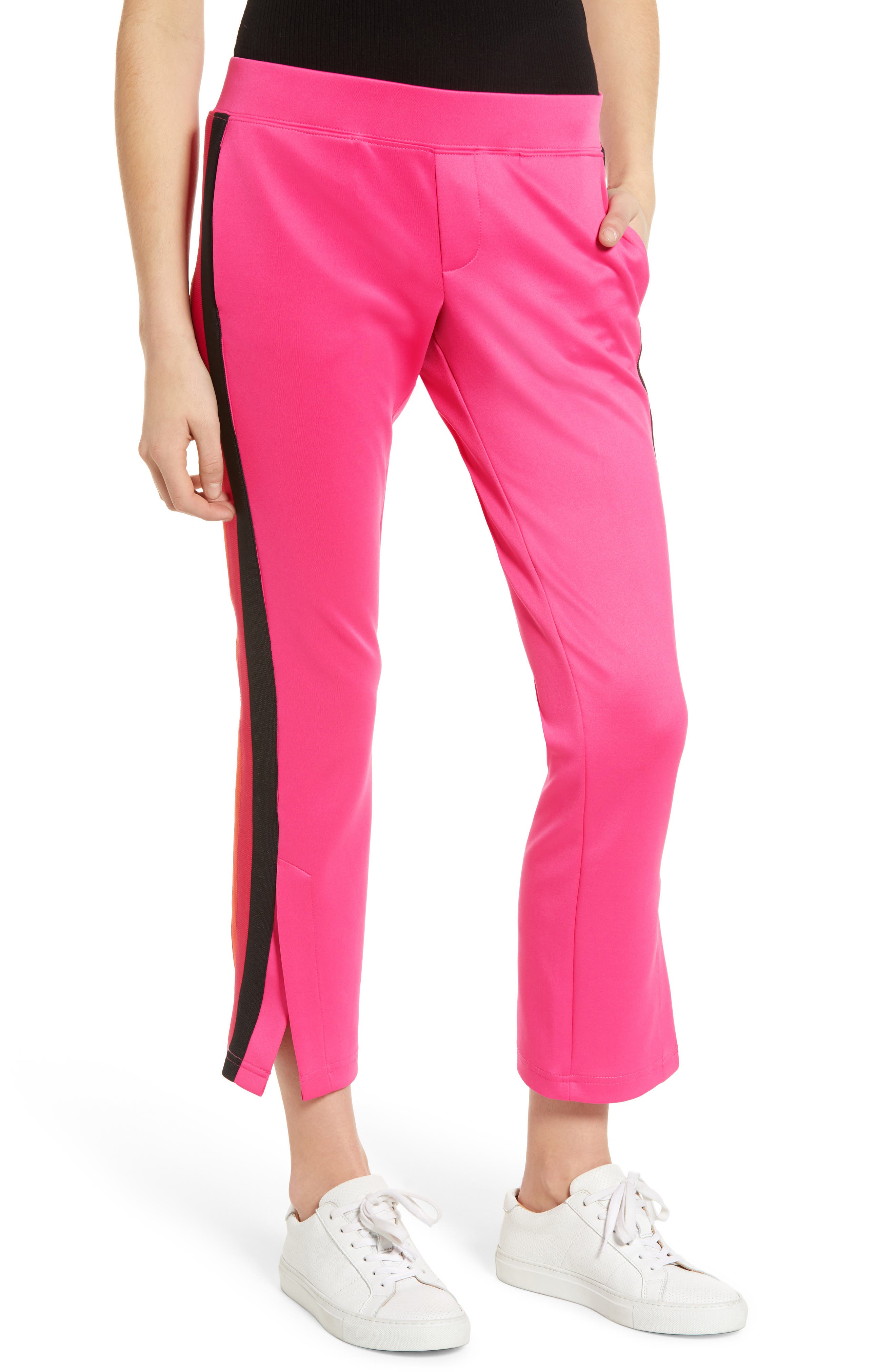 Pam & Gela Tricolor Stripe Crop Flare Pants, Pink