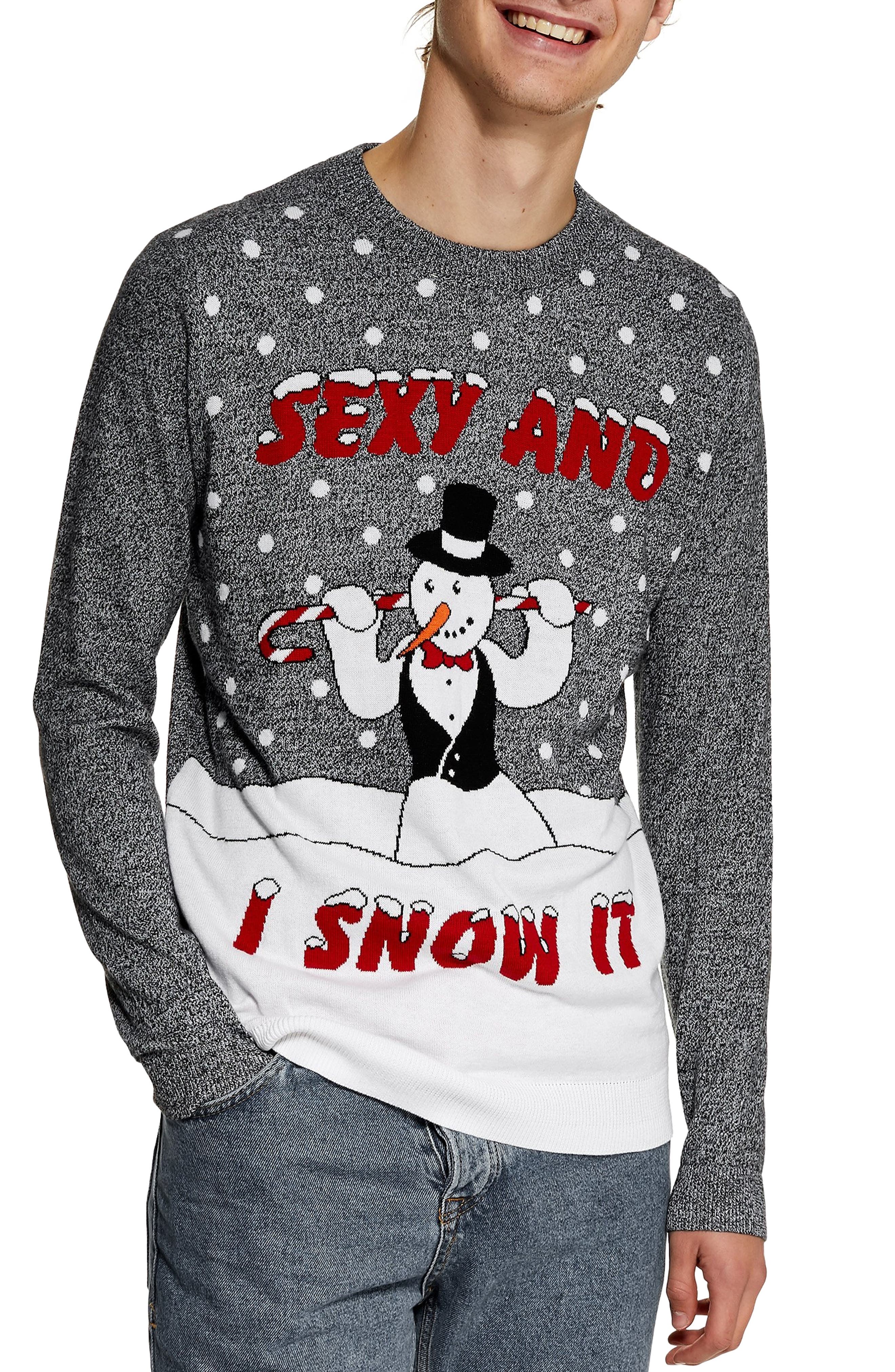 Topman Sexy And I Snow It Holiday Sweater, Grey