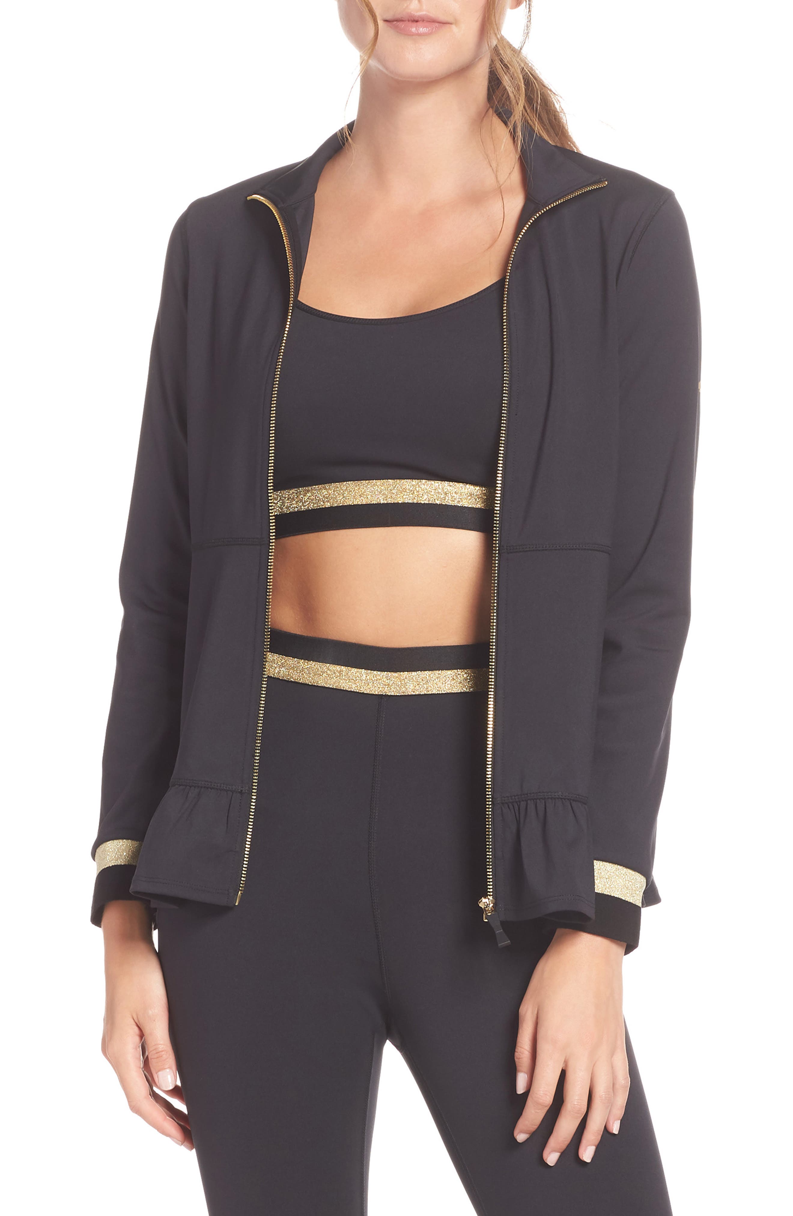 Kate Spade New York Ruffle Hem Jacket, Black