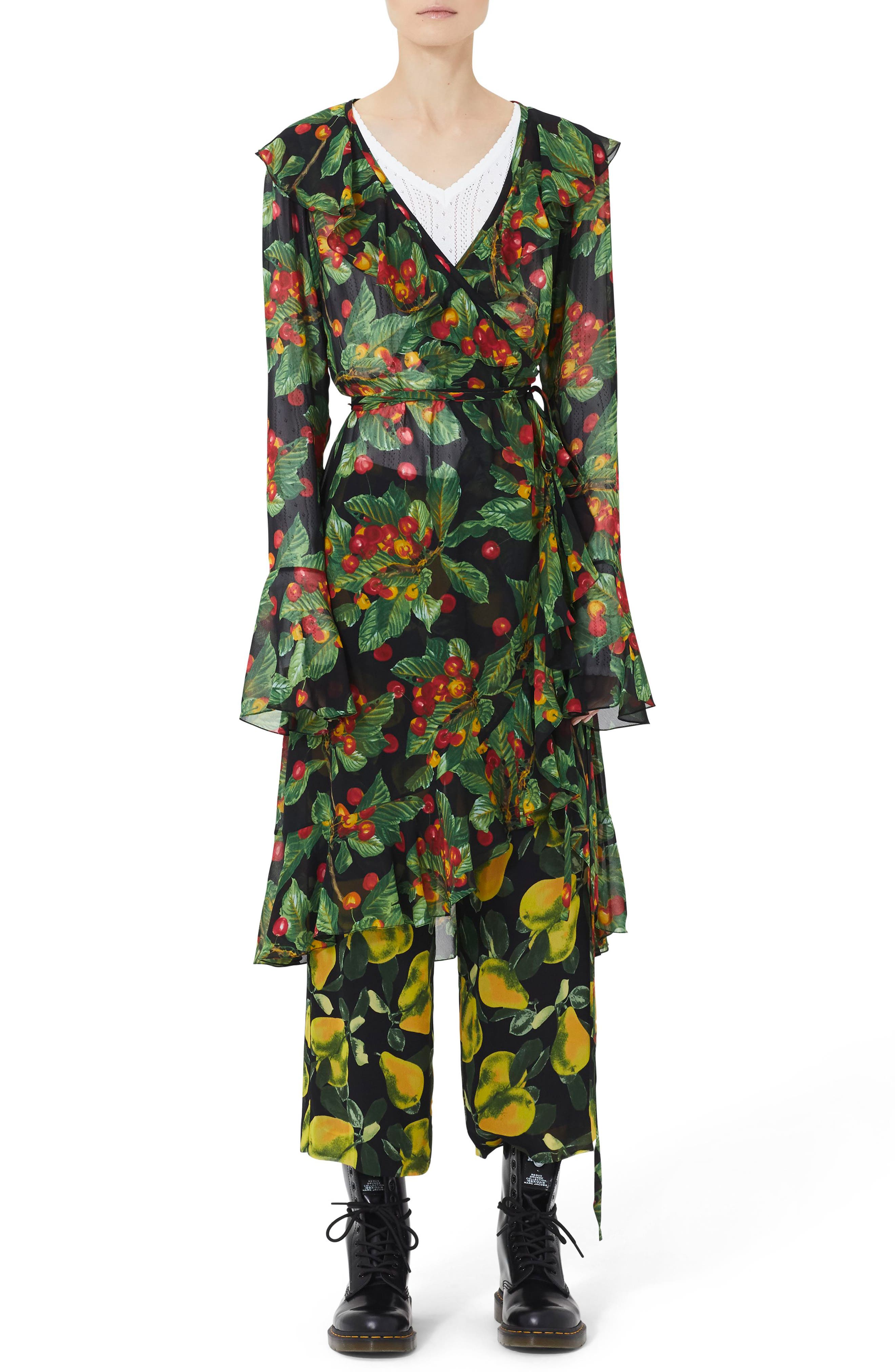 Marc Jacobs Fruit Print Ruffle Wrap Dress, Red