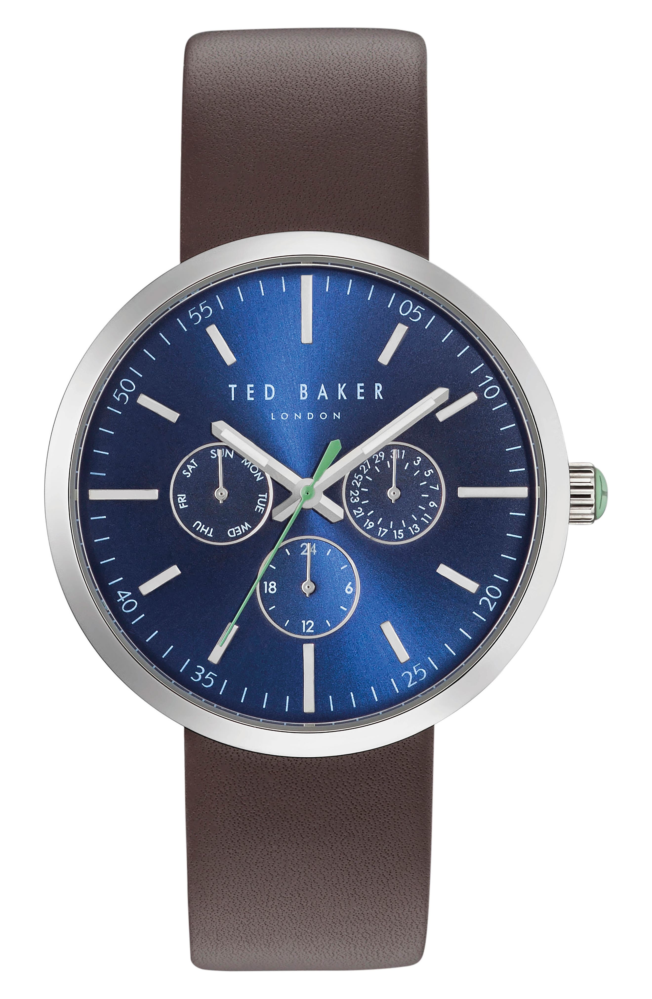 Ted Baker London Jack Multifunction Leather Strap Watch, 42Mm