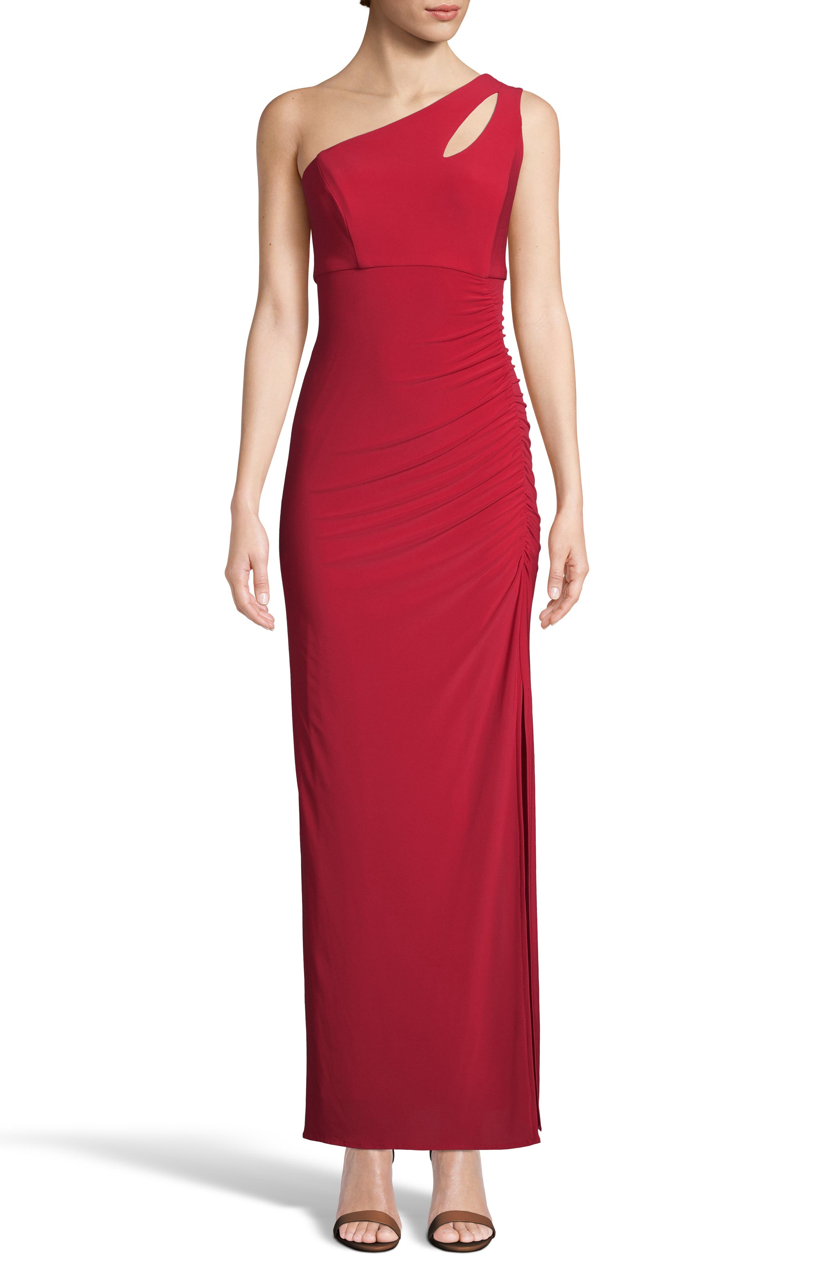 Xscape Keyhole One-Shoulder Evening Dress, Red