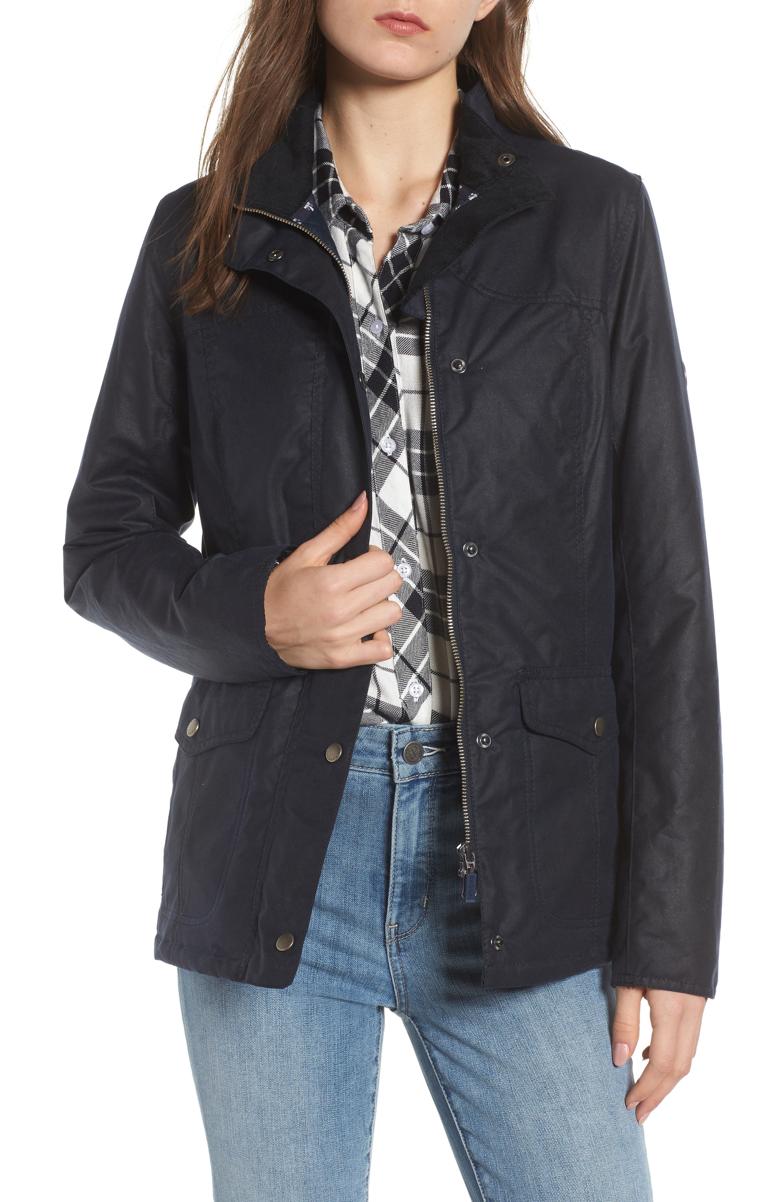 Barbour Sandsend Waxed Cotton Utility Jacket, US / 12 UK - Blue