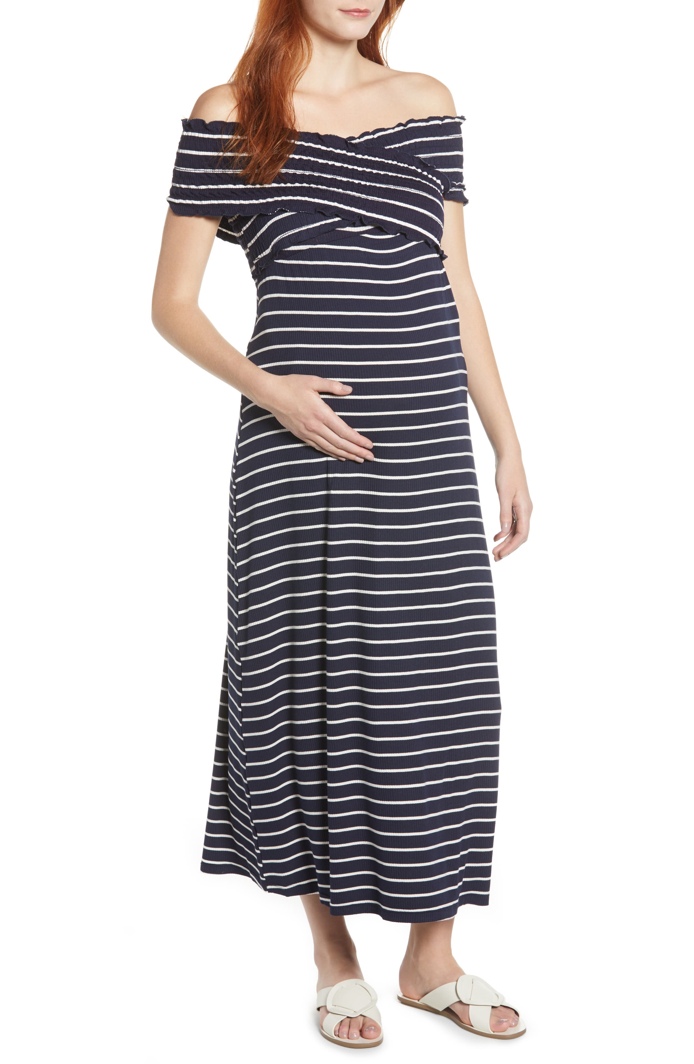 Maternal America Crisscross Off The Shoulder Maxi Maternity Dress