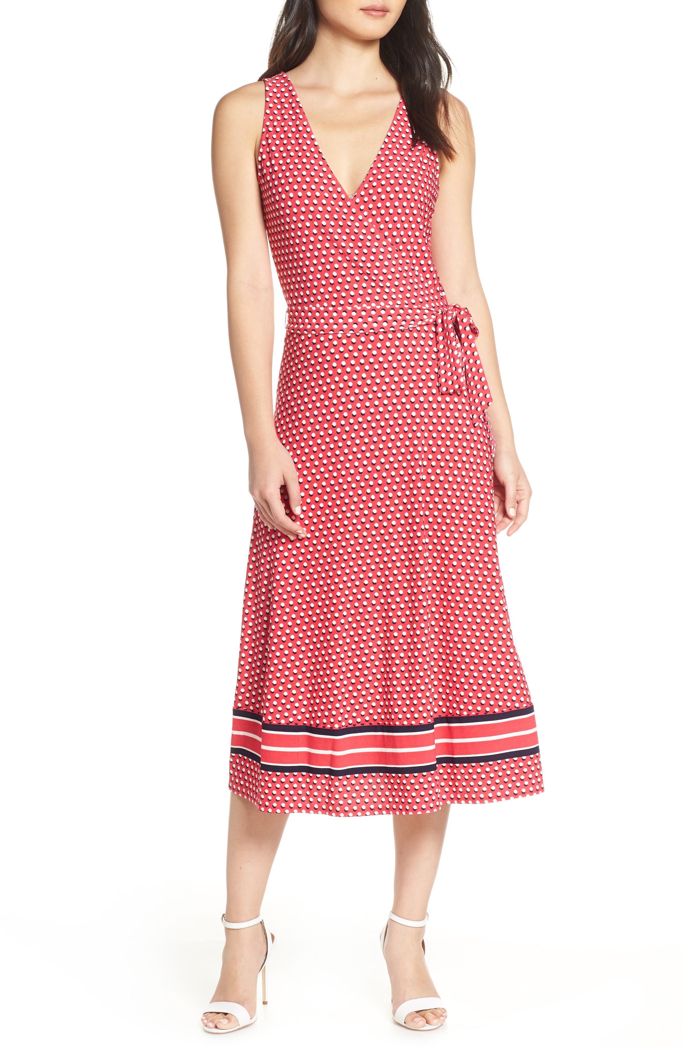 Leota Justine Border Print Wrap Dress, Red