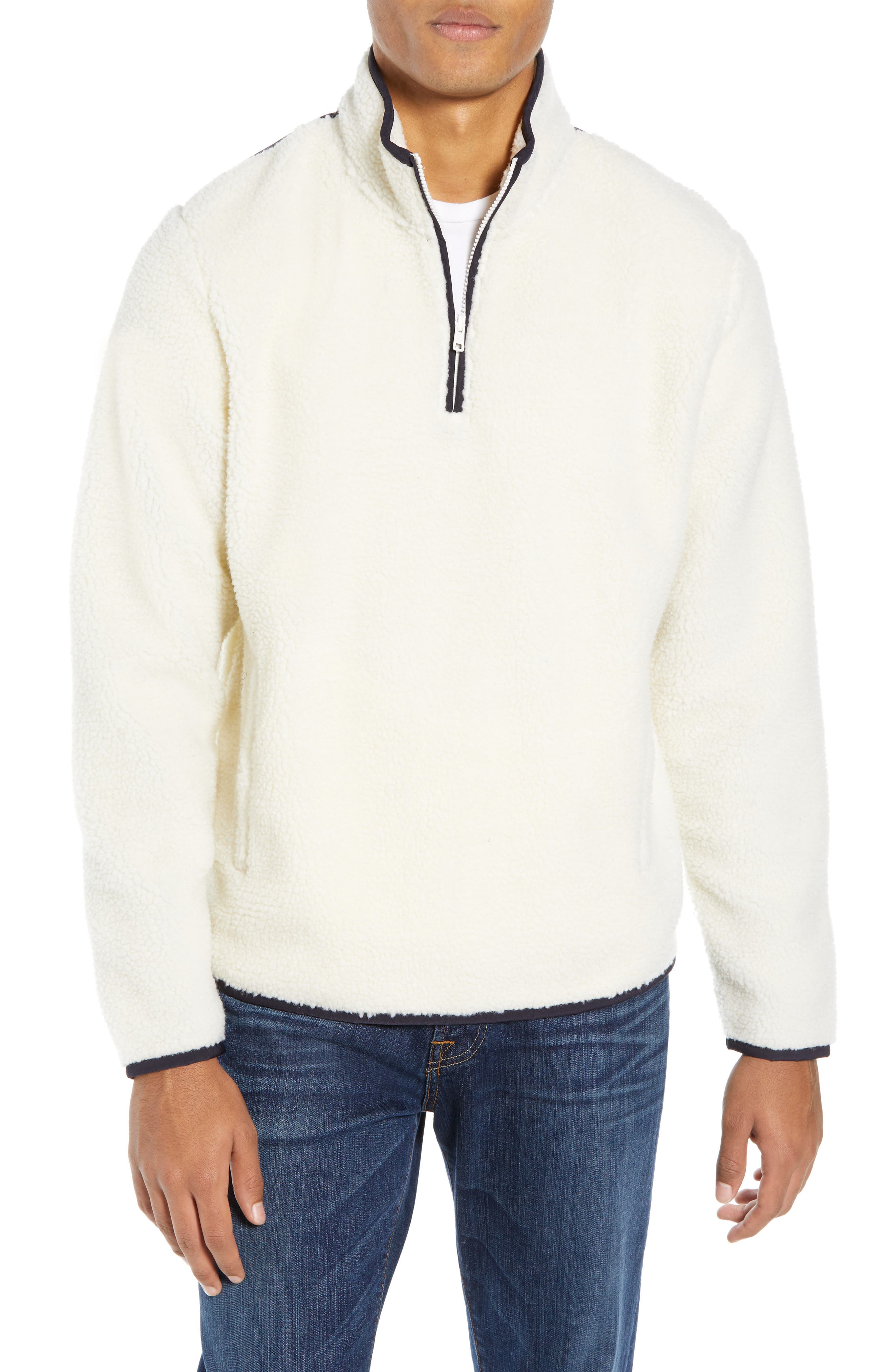 Nordstrom Shop Quarter Zip Fleece Pullover, Ivory