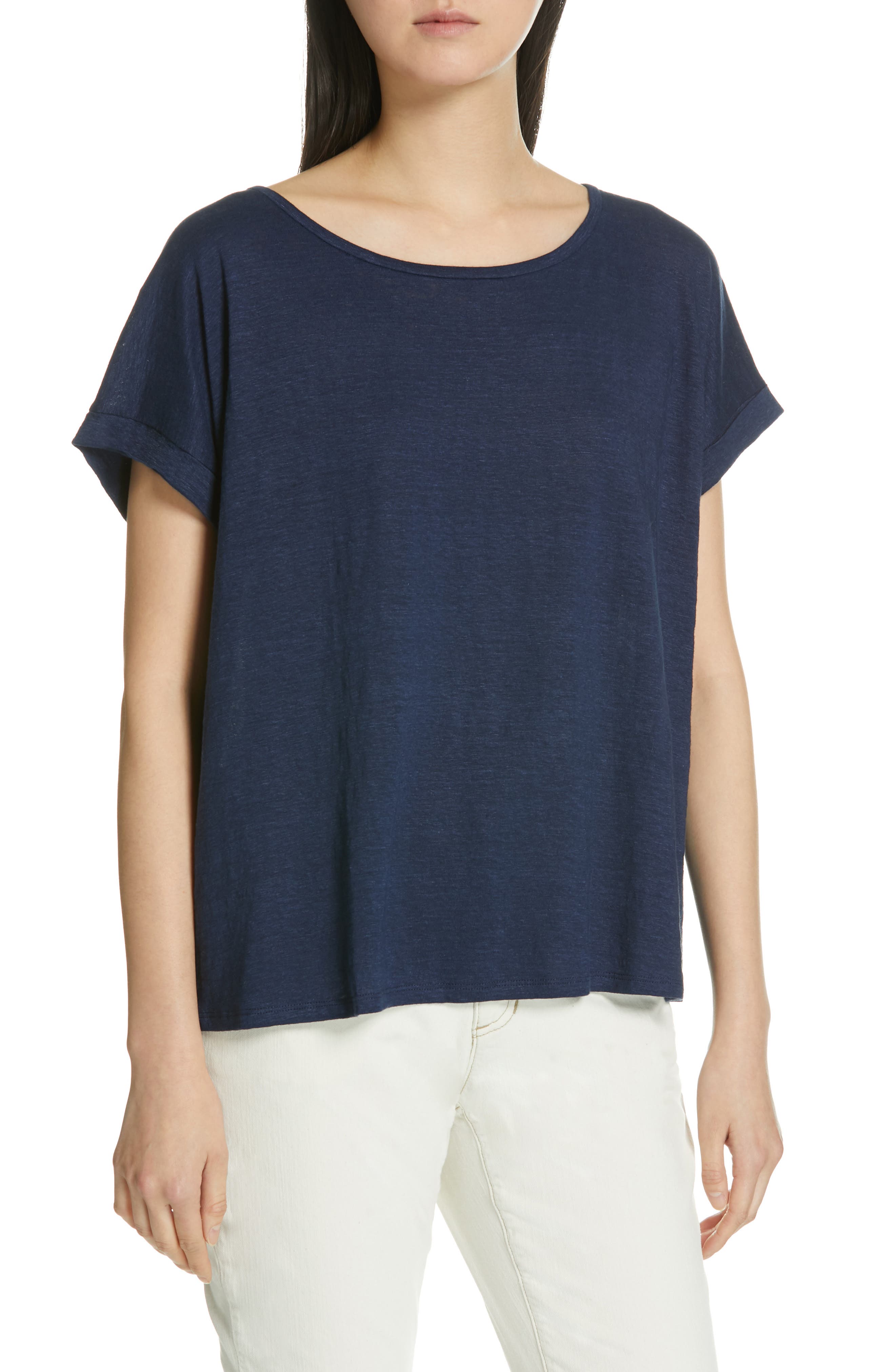 Eileen Fisher Organic Linen Boxy Tee, Blue