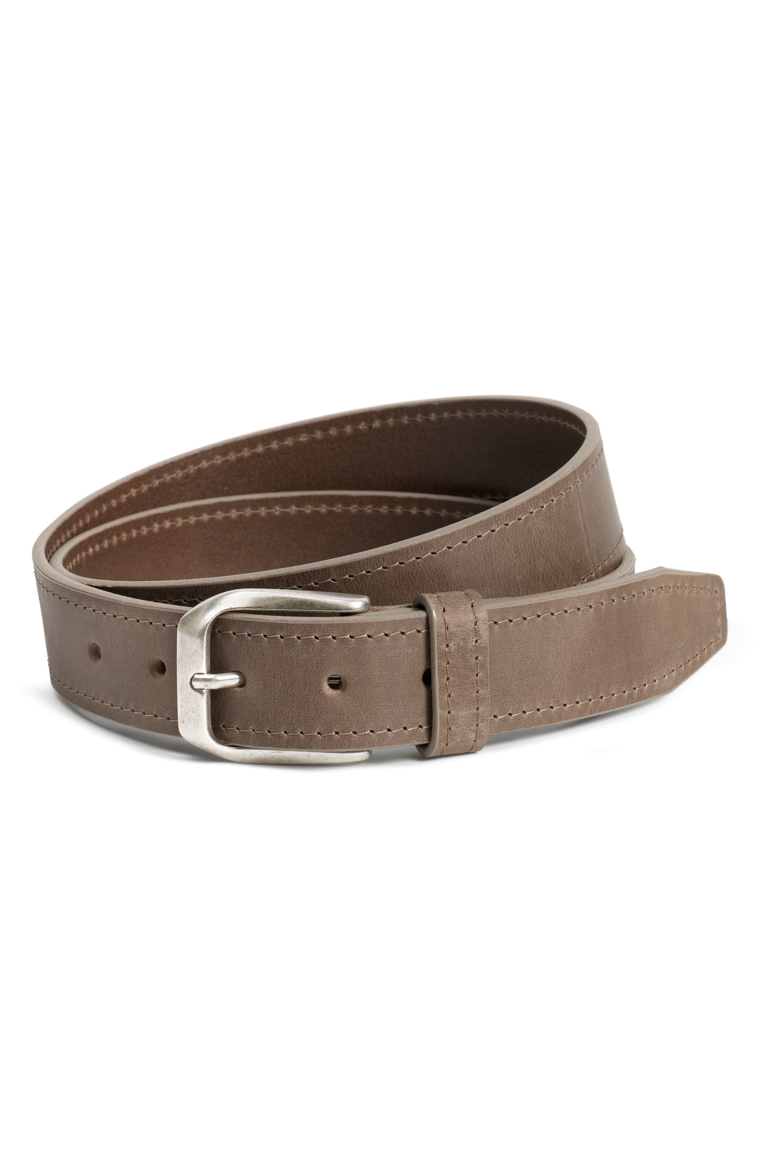 Trask Darby Leather Belt, Grey