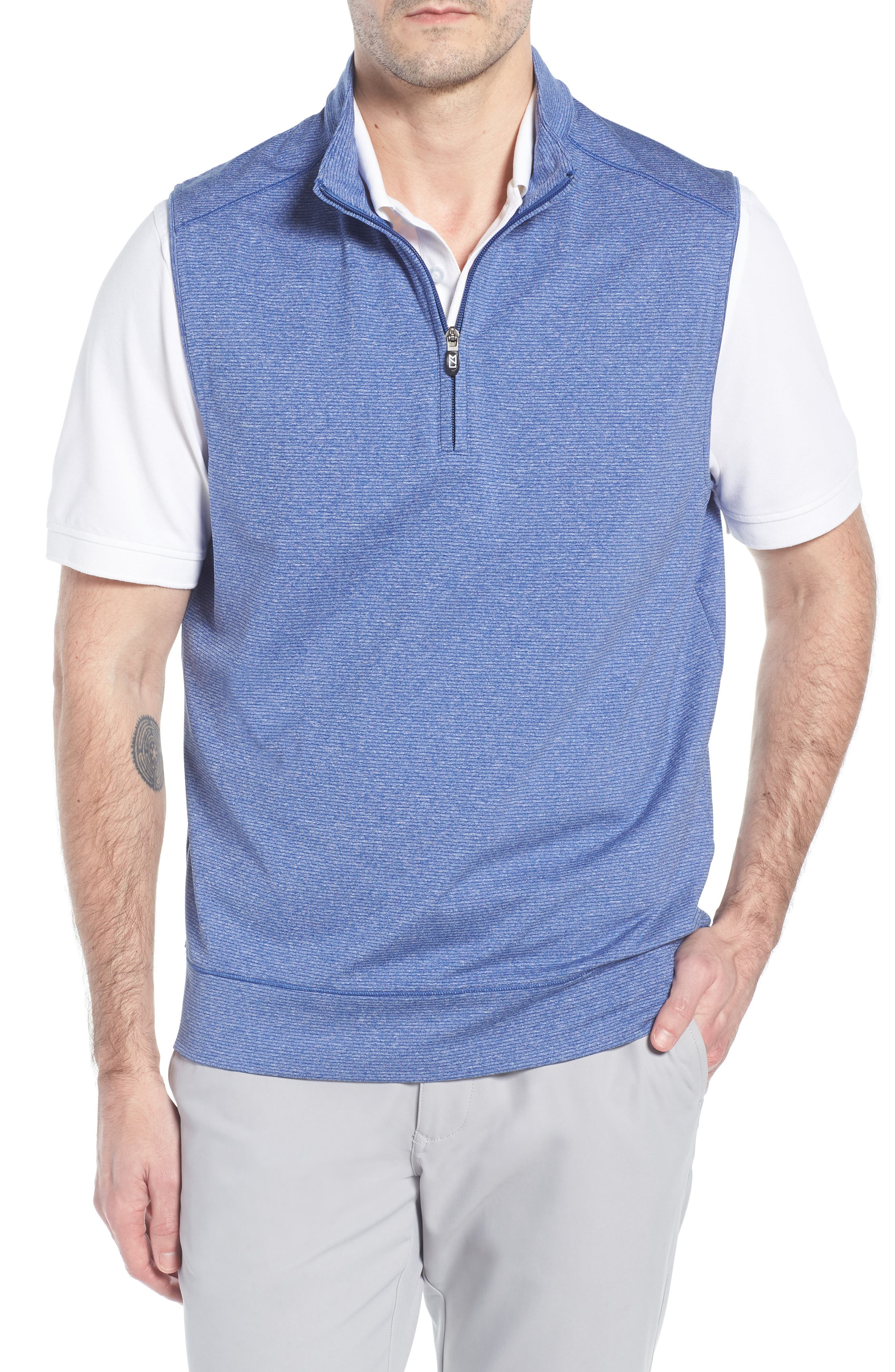 Big & Tall Cutter & Buck Shoreline Quarter Zip Vest, Blue