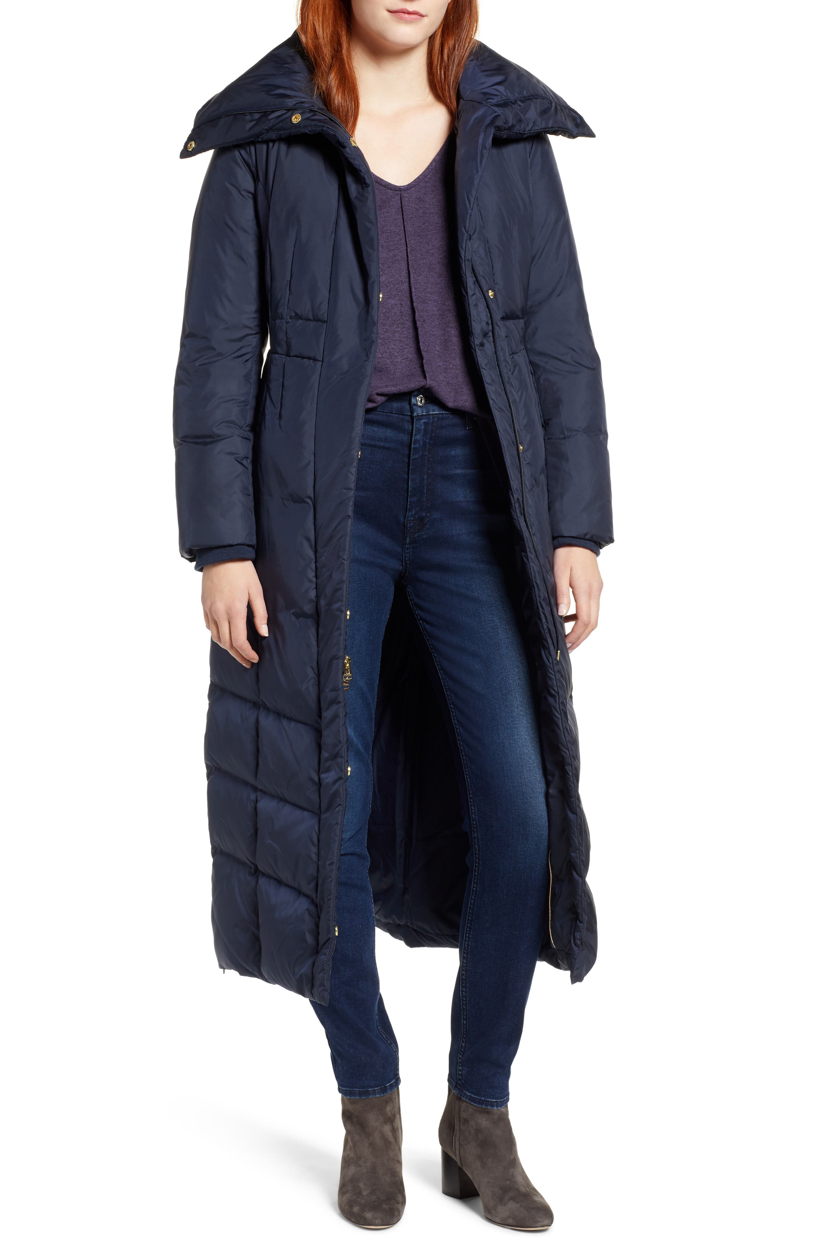Cole Haan Long Down & Feather Fill Coat, Blue