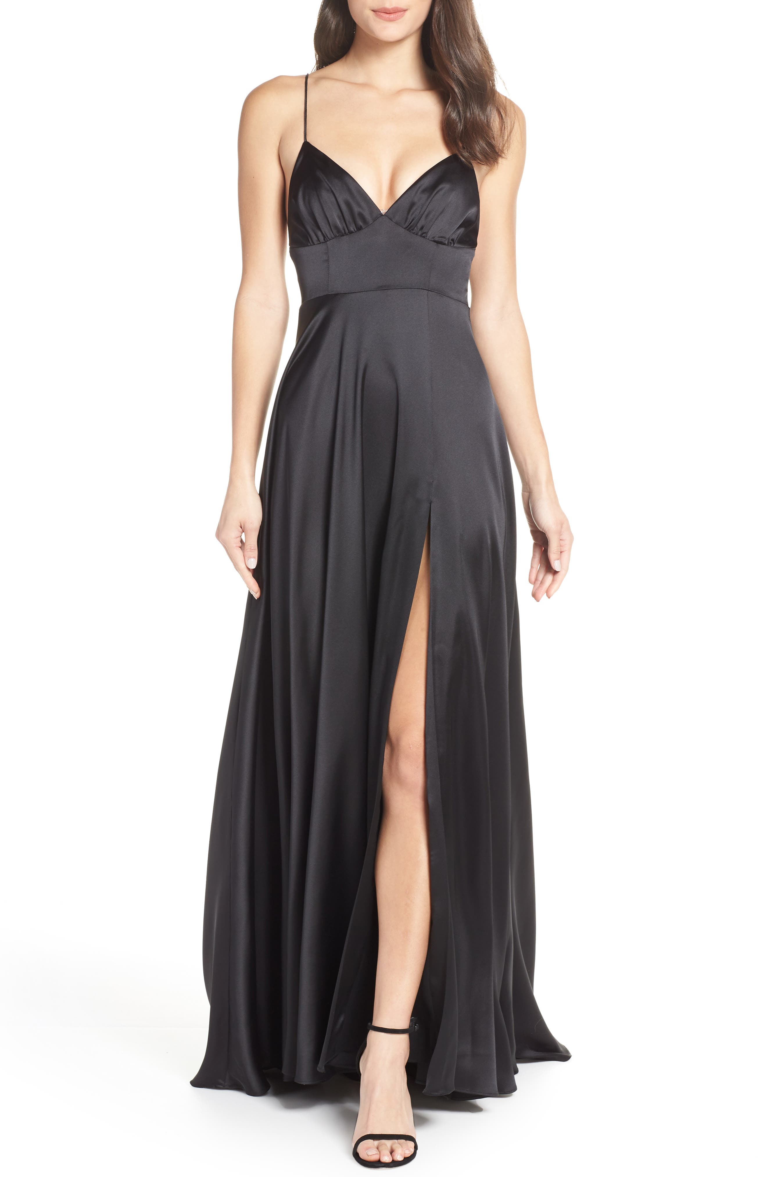 Fame And Partners The Margit Satin Evening Dress, Black