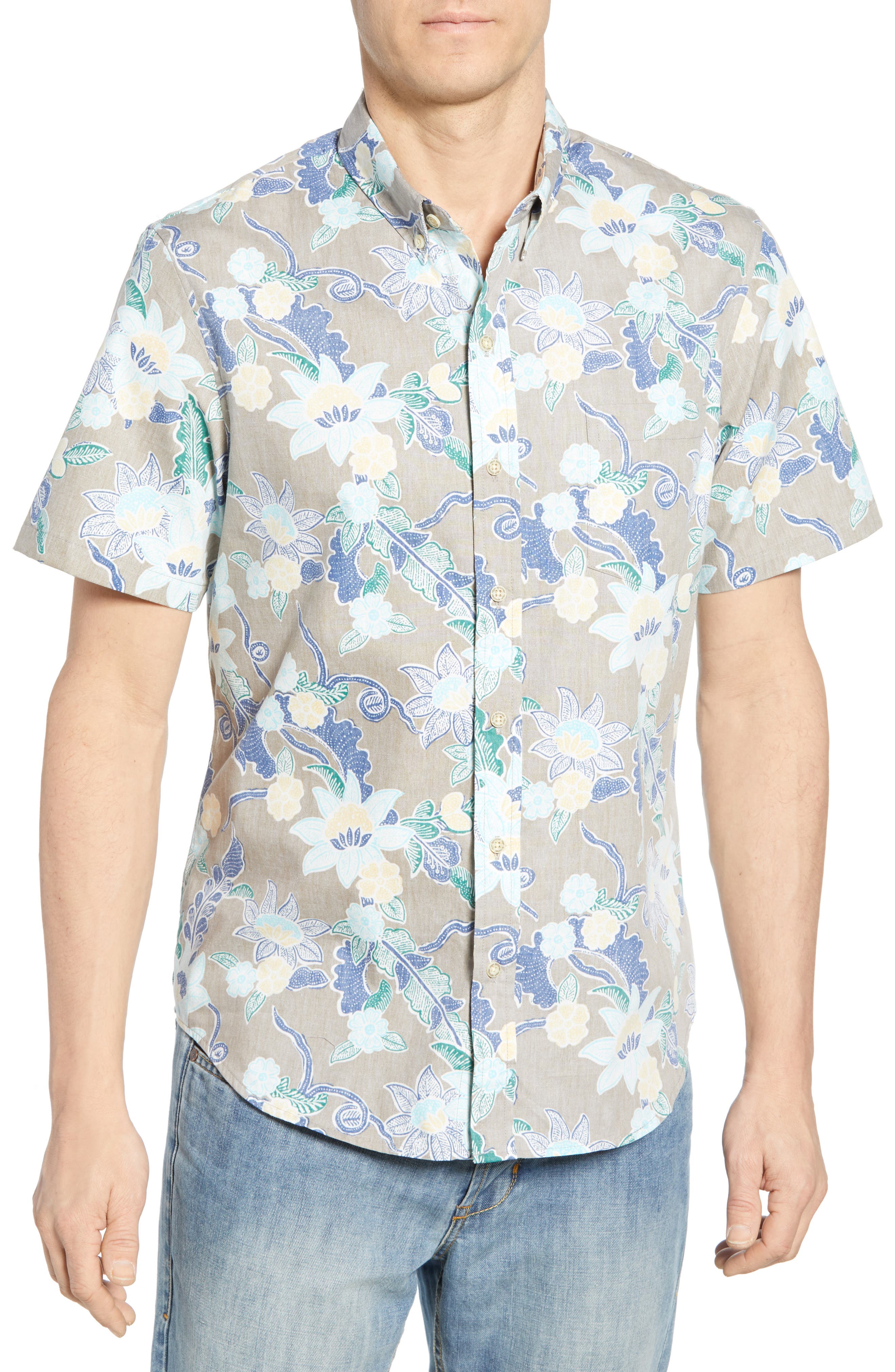 Reyn Spooner Mahaloha Patterned Sport Shirt, Beige