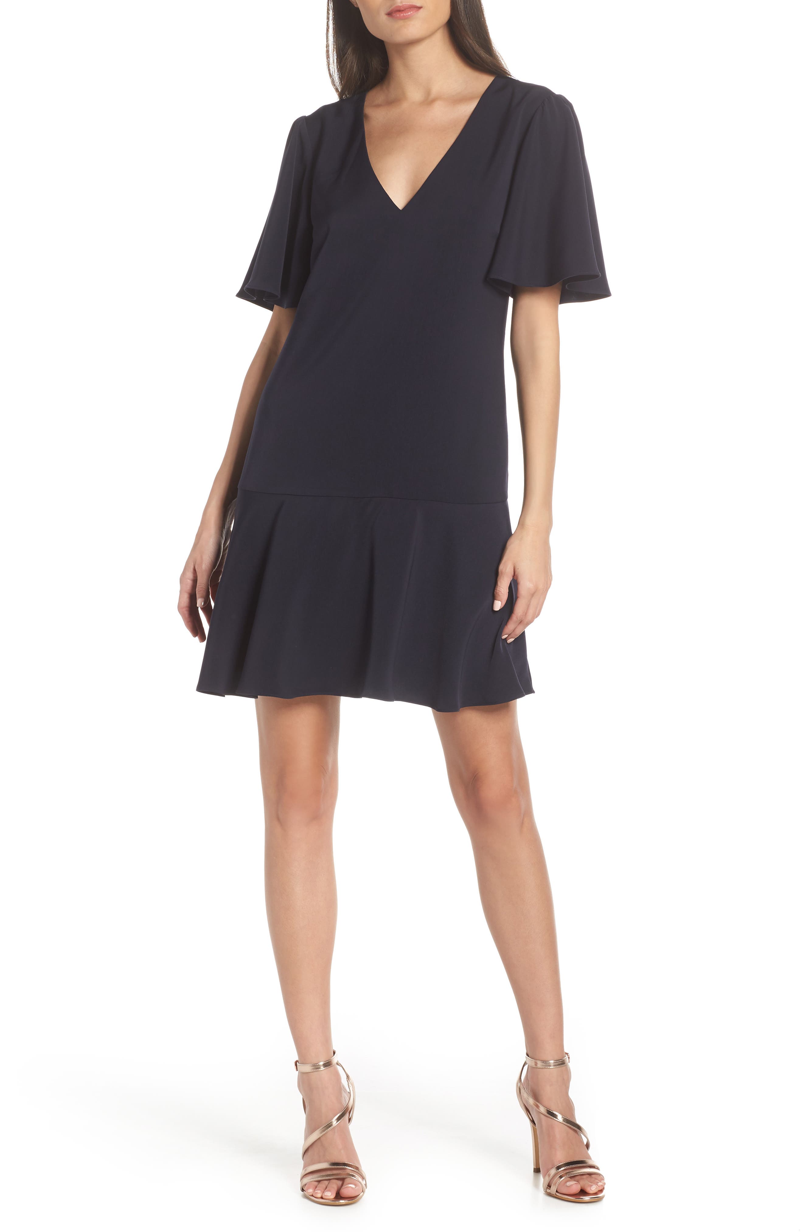 Charles Henry Flutter Sleeve Shift Dress, Blue