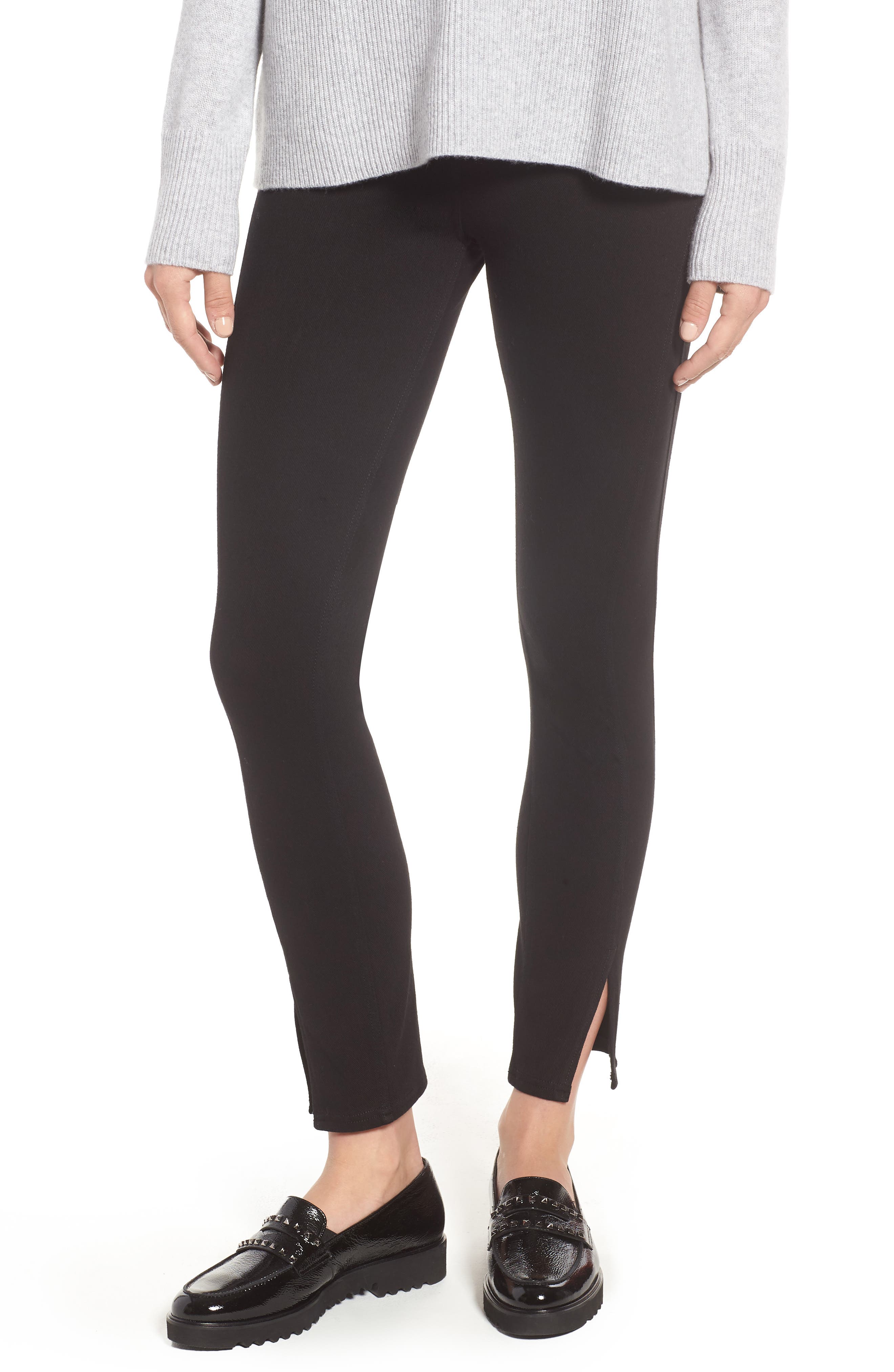Lysse Split Hem Crop Denim Leggings, Black