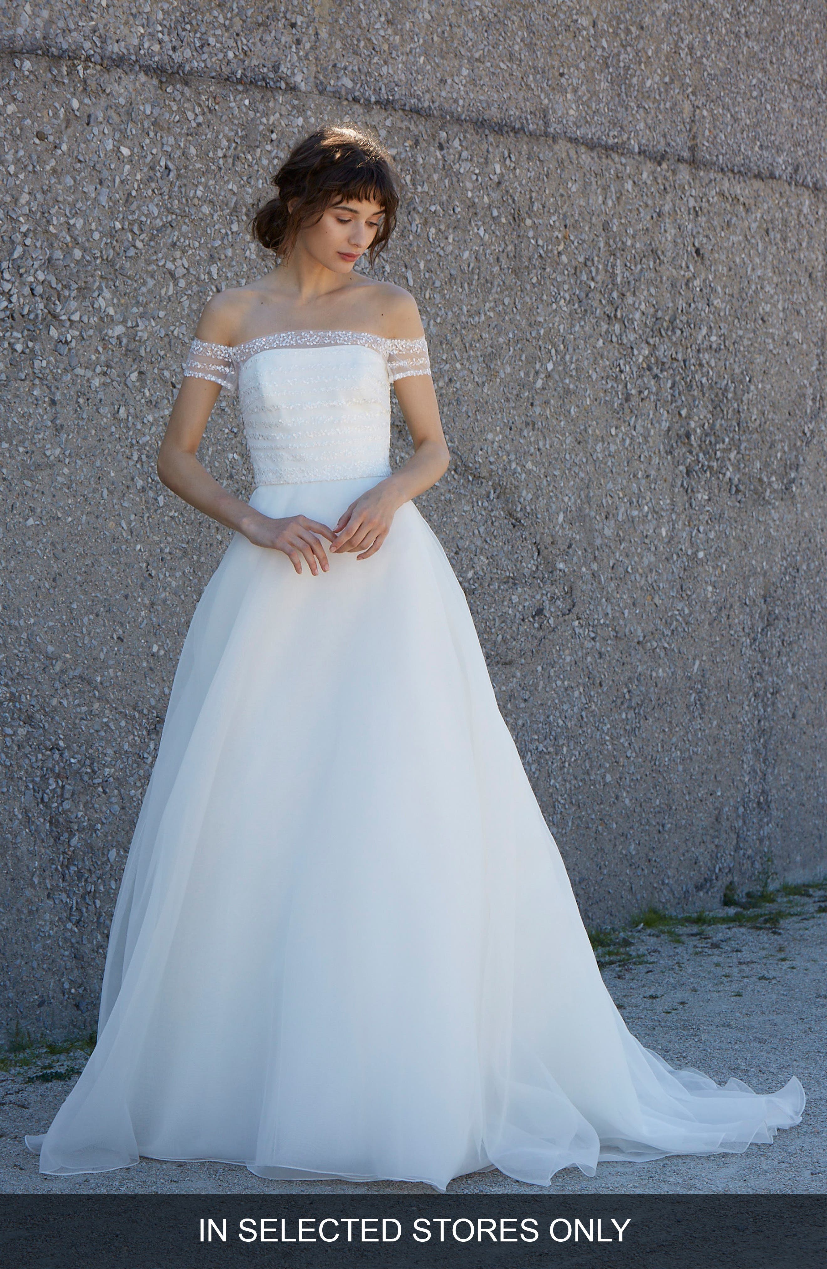 Nouvelle Amsale Nara Off The Shoulder Organza Ballgown, Ivory