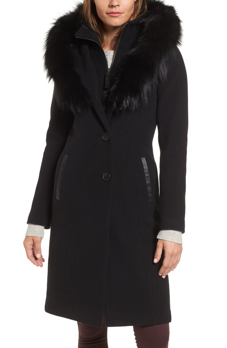 Mackage Wool Blend Hooded Coat with Genuine Fox Fur Trim | Nordstrom
