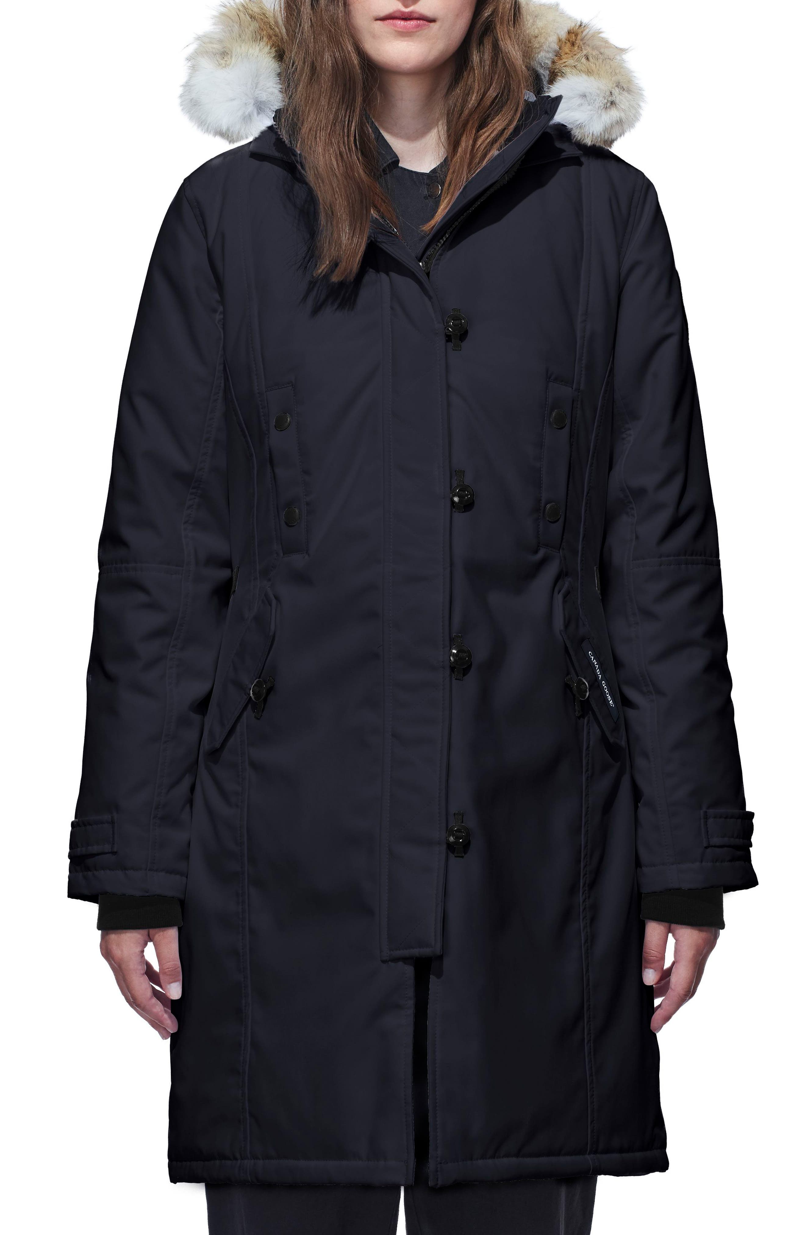 Petite Canada Goose Kensington Fusion Fit Down Parka With Genuine Coyote Fur Trim, P (6-8P) - Blue