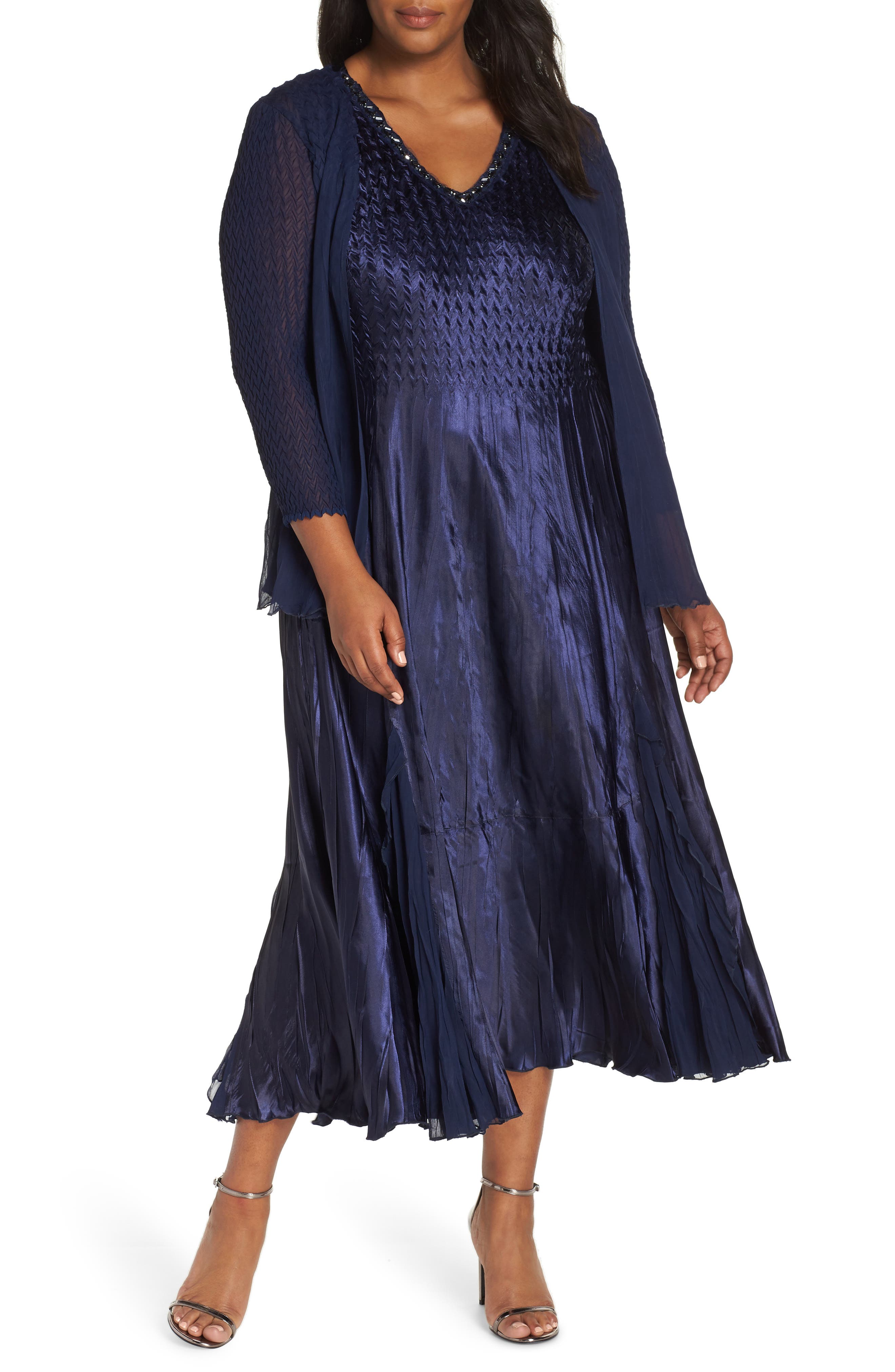 Plus Size Komarov Embellished Midi Dress With Jacket, Blue
