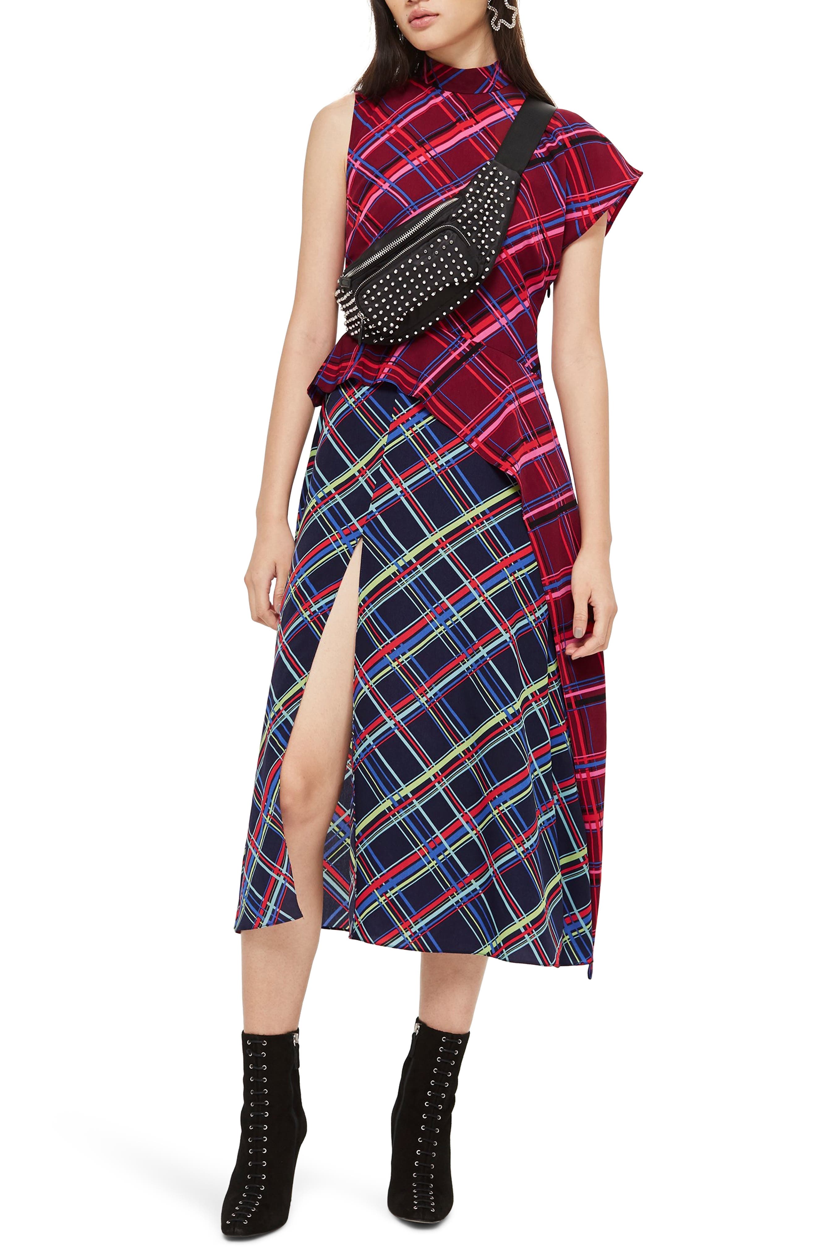 Topshop Clan Clash Check Midi Dress