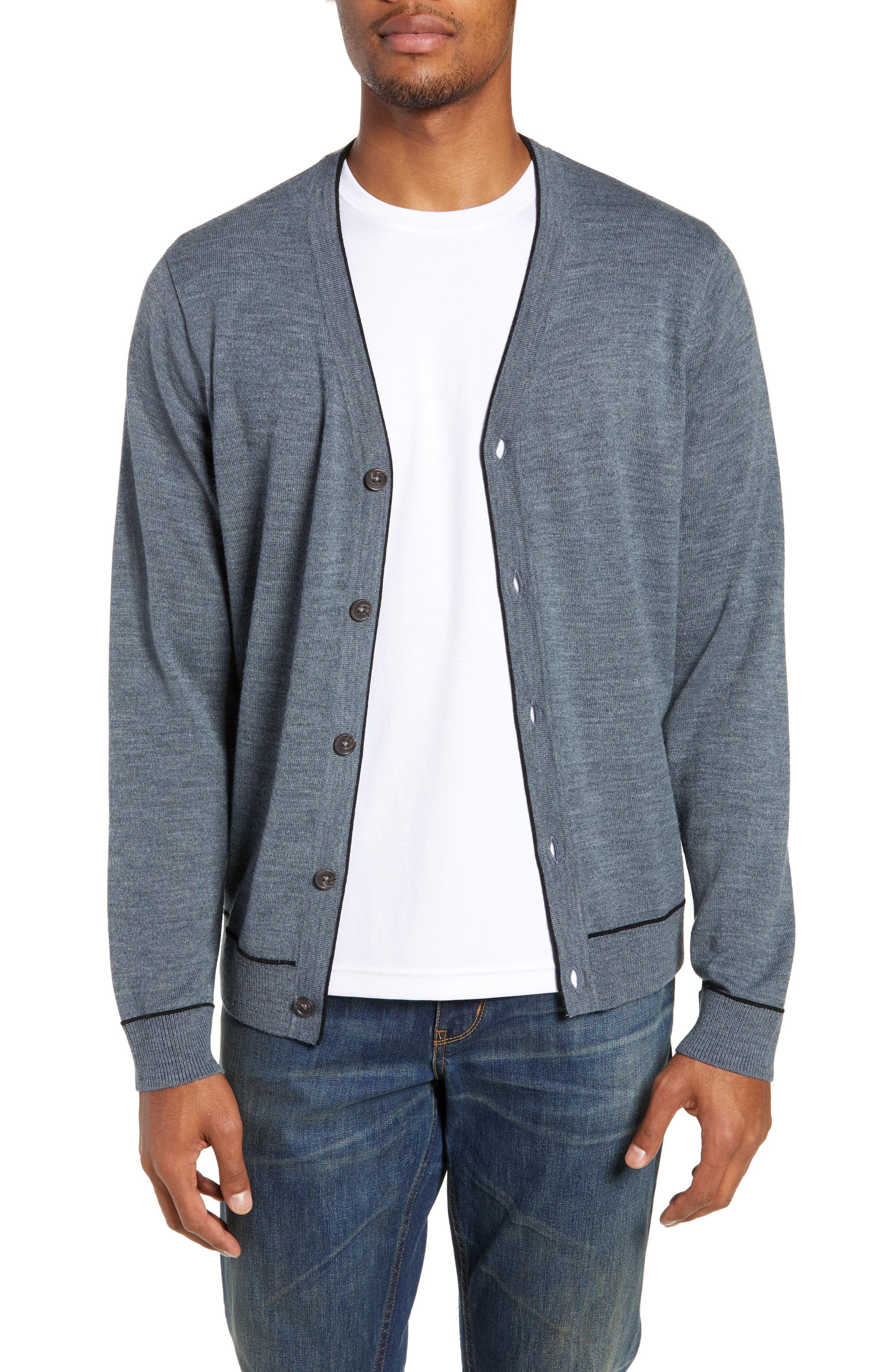 Nordstrom Shop Regular Fit Tipped Cardigan, Grey