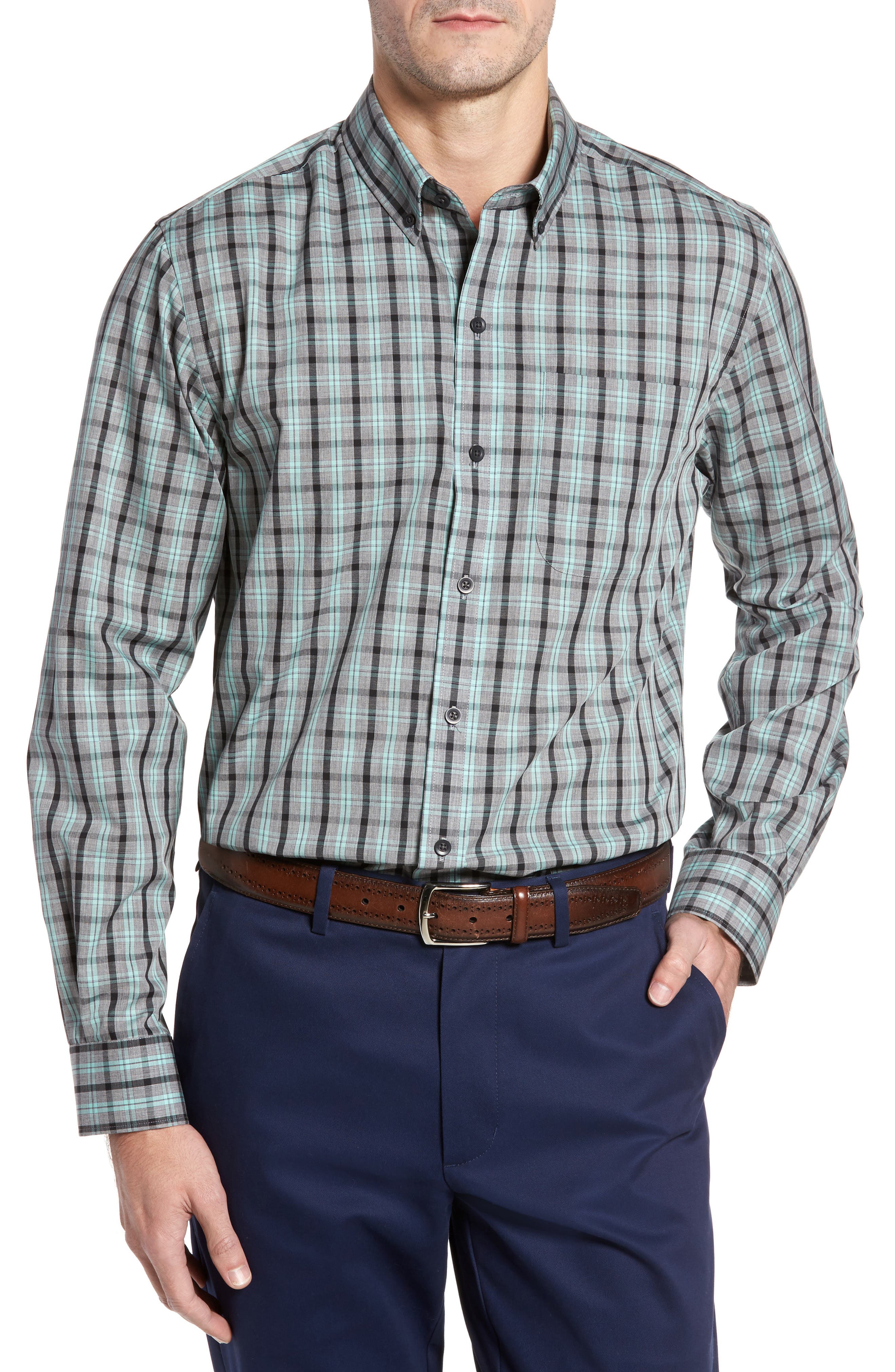 Cutter & Buck Davis Non-Iron Plaid Sport Shirt, Green