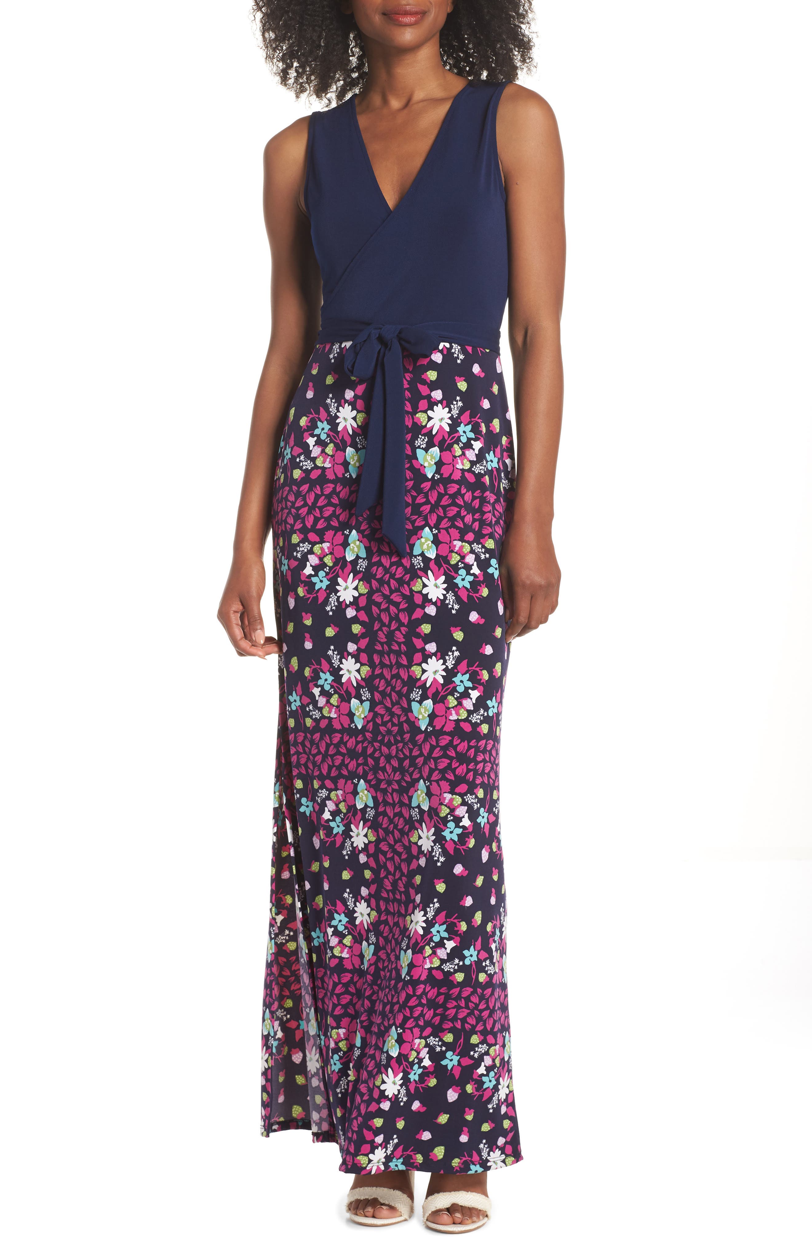 Leota Perfect Faux Wrap Maxi Dress, Blue