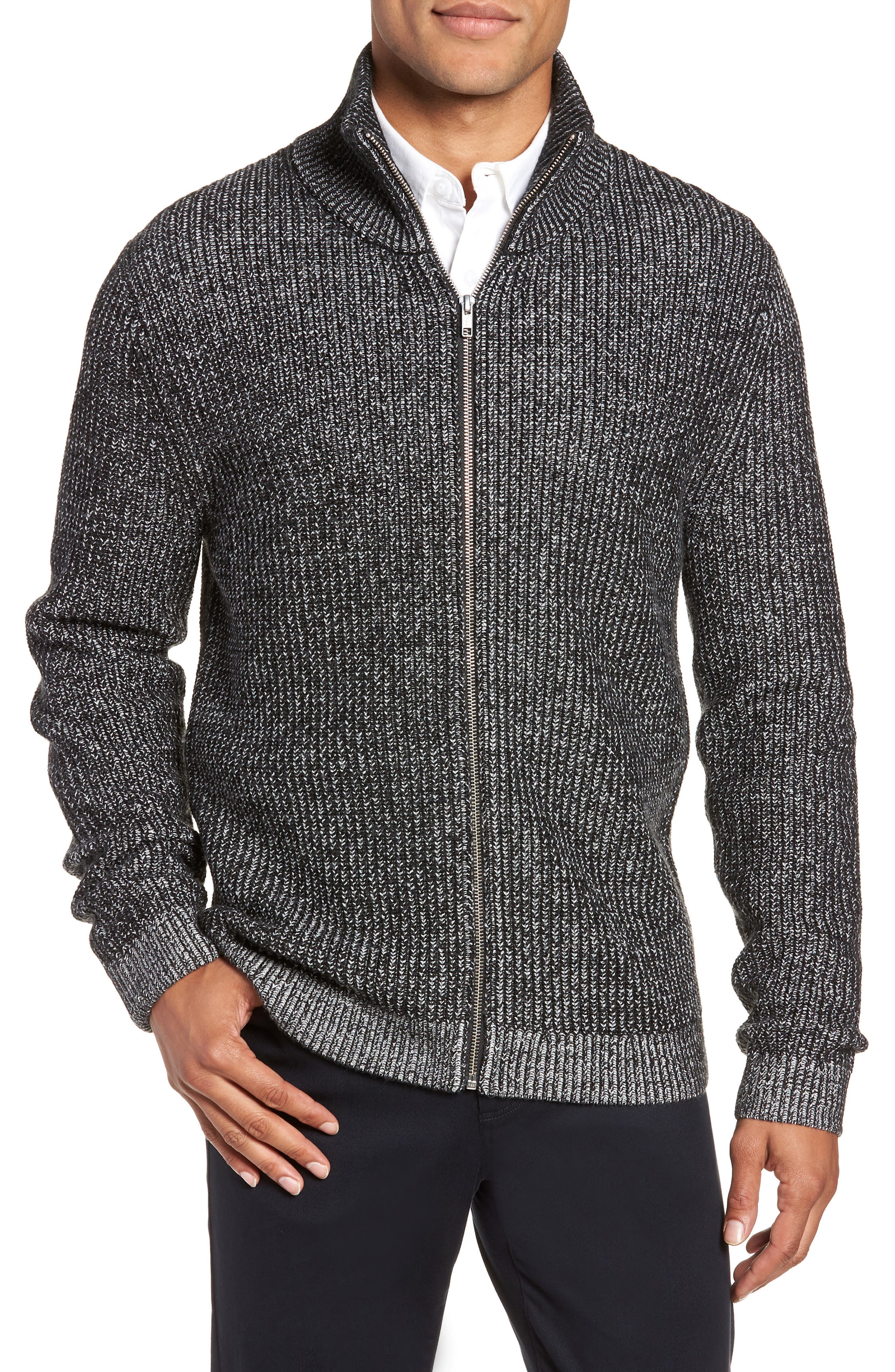 Calibrate Rib Knit Zip Sweater, Black