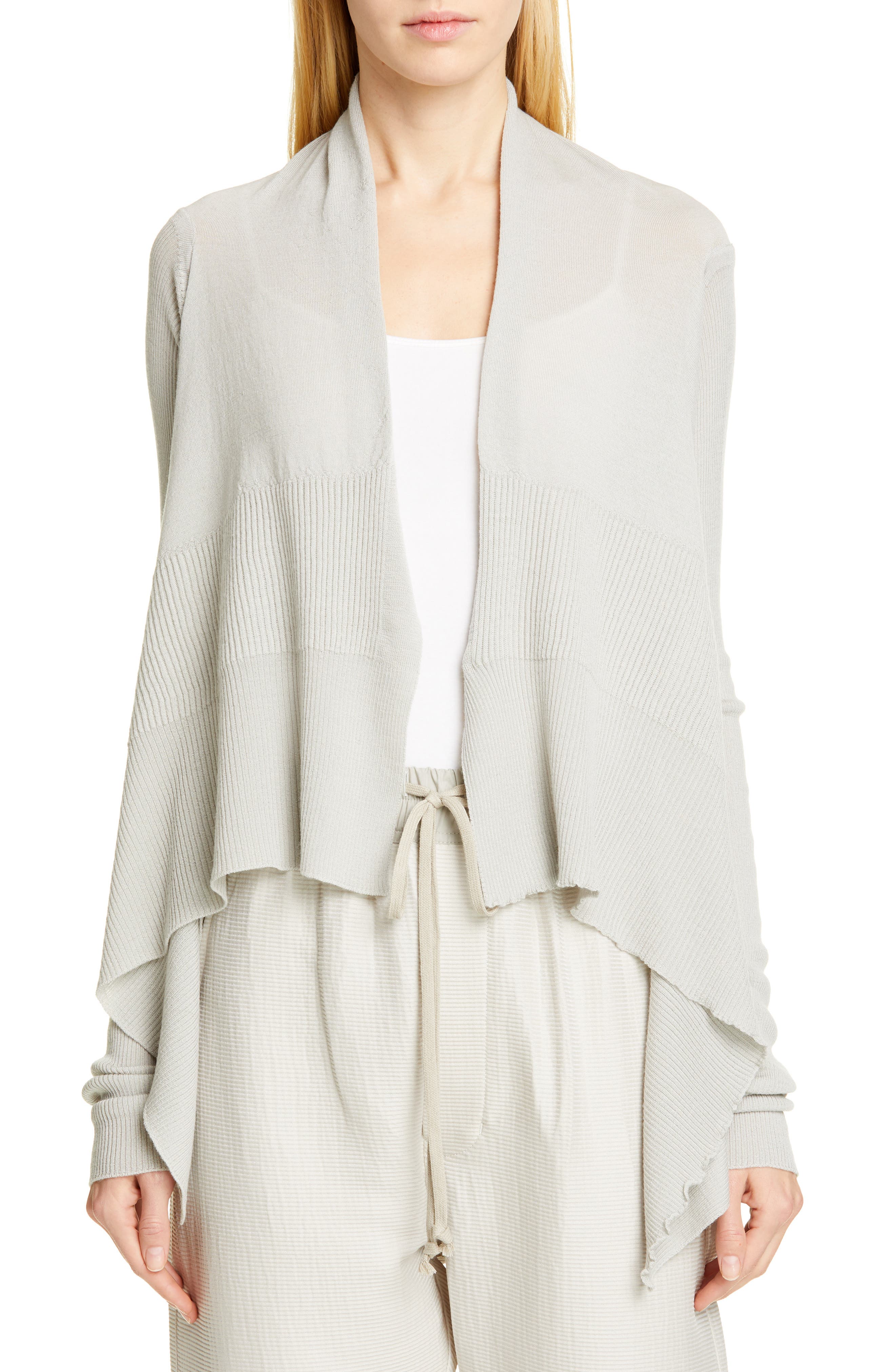 Rick Owens Draped Merino Wool Cardigan, Grey