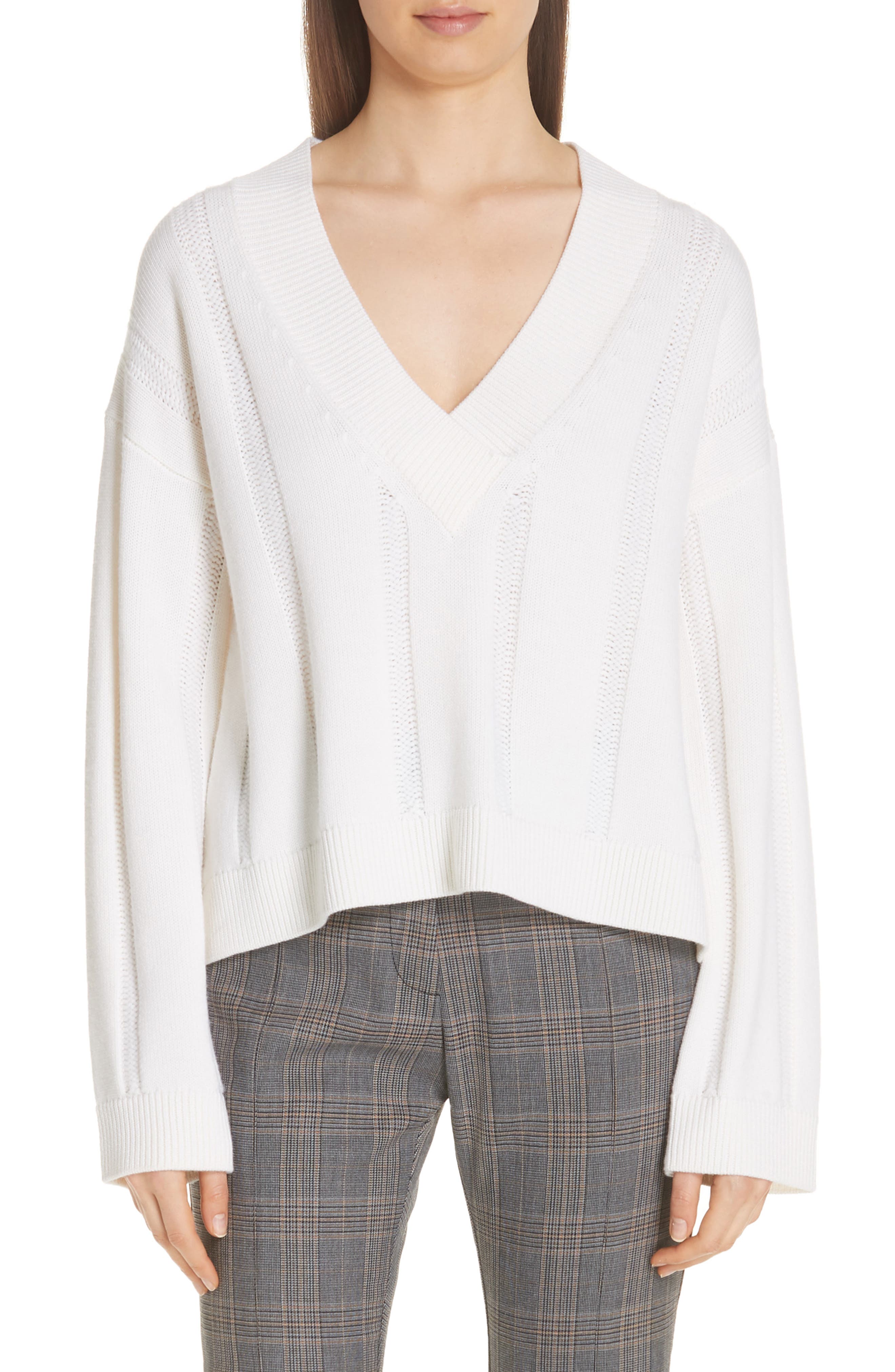 Derek Lam 10 Crosby V-Neck Wool Sweater, White