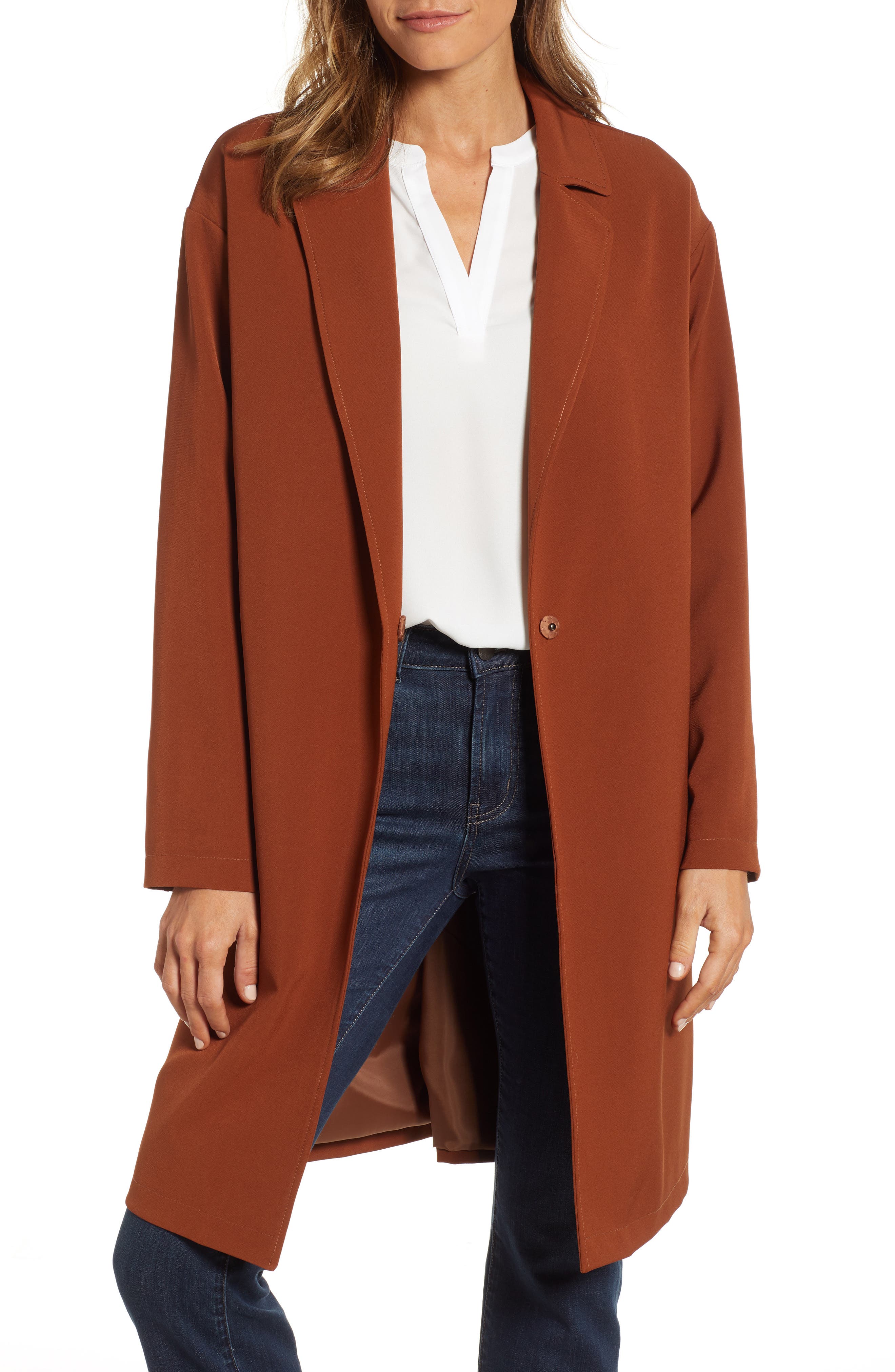 Bernardo Crepe Oversize Car Coat, Brown