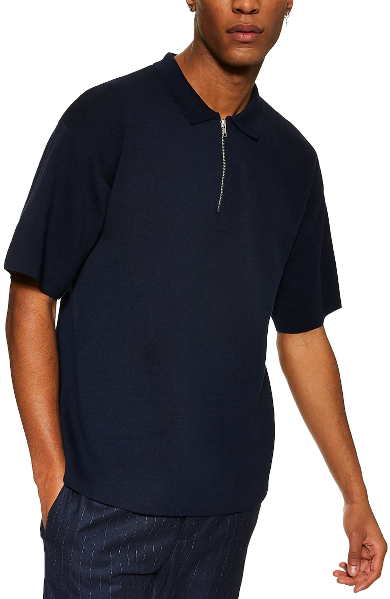 Topman Sweater Knit Polo, Blue