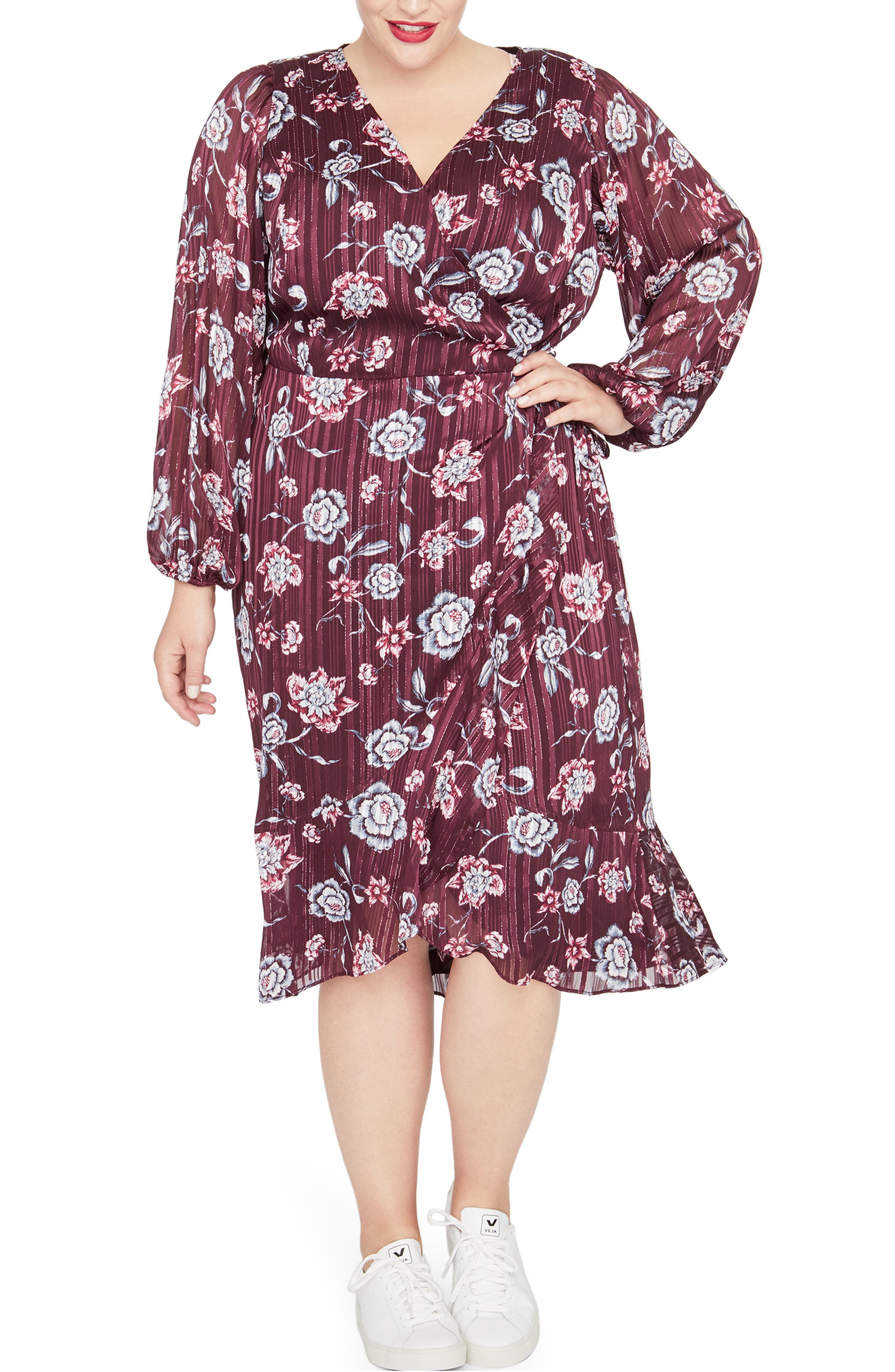 Plus Size Rachel Rachel Roy Gisela Floral Metalllic Detail Dress, Blue