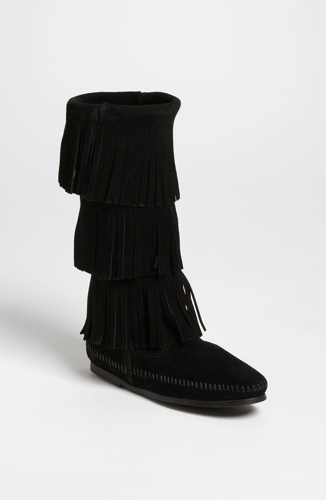 Minnetonka 3-Layer Fringe Boot, Black
