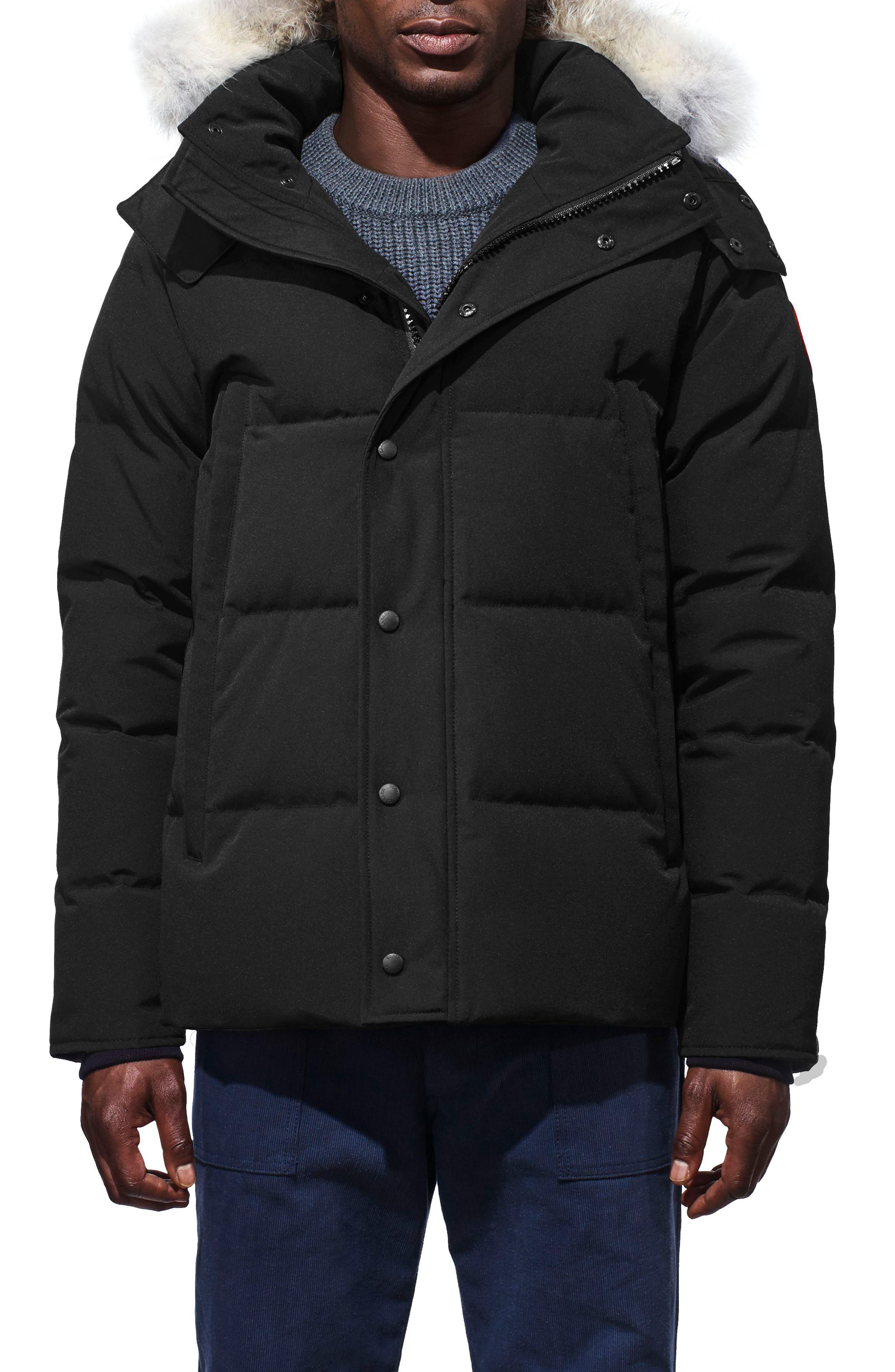 Canada Goose Wyndham Slim Fit Genuine Coyote Fur Trim Down Jacket, Black
