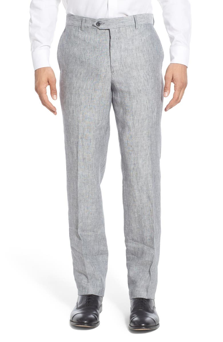Nordstrom Men's Shop Flat Front Solid Linen Trousers | Nordstrom