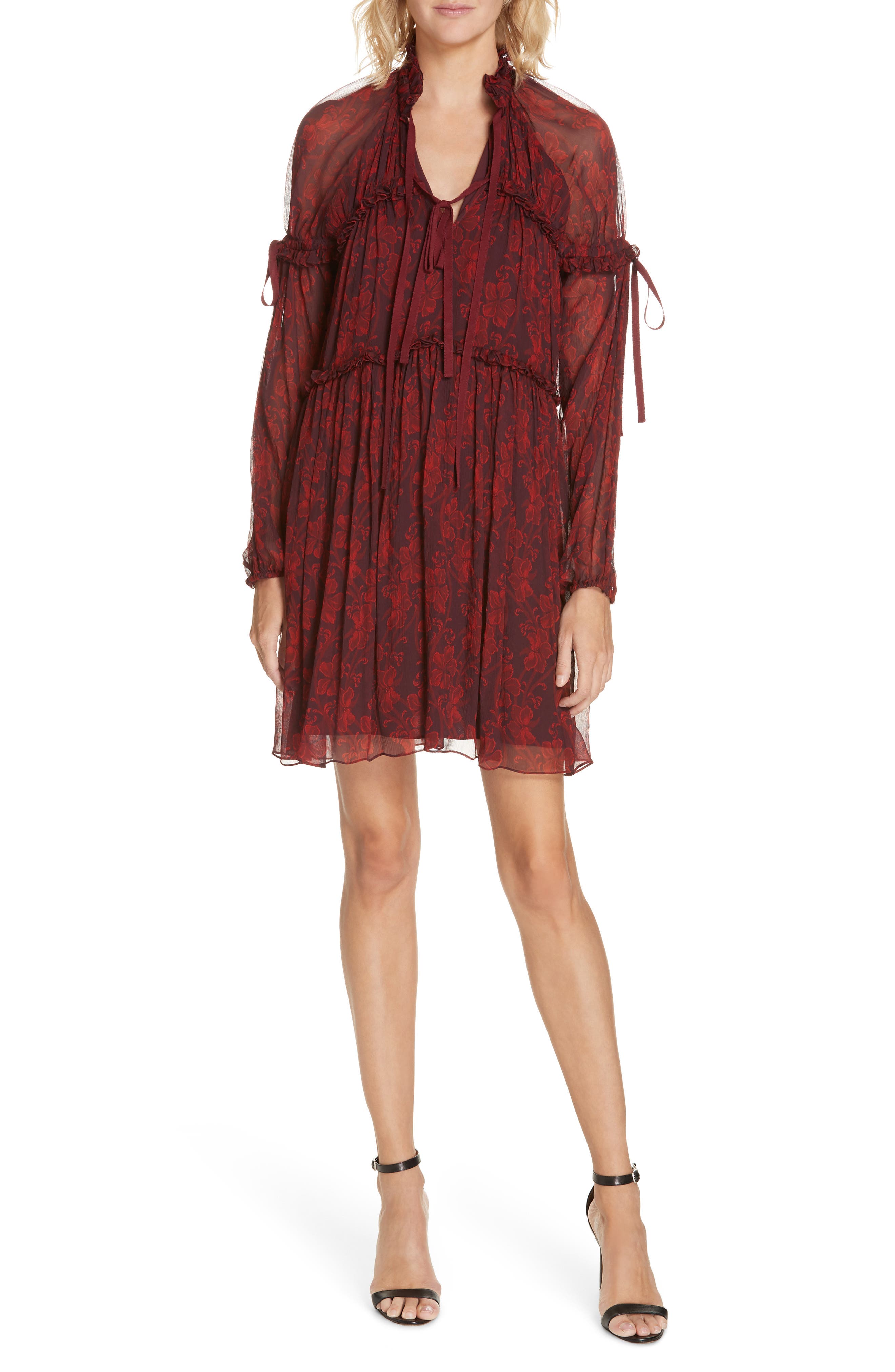 Cinq A Sept Gisele Silk Dress, Burgundy