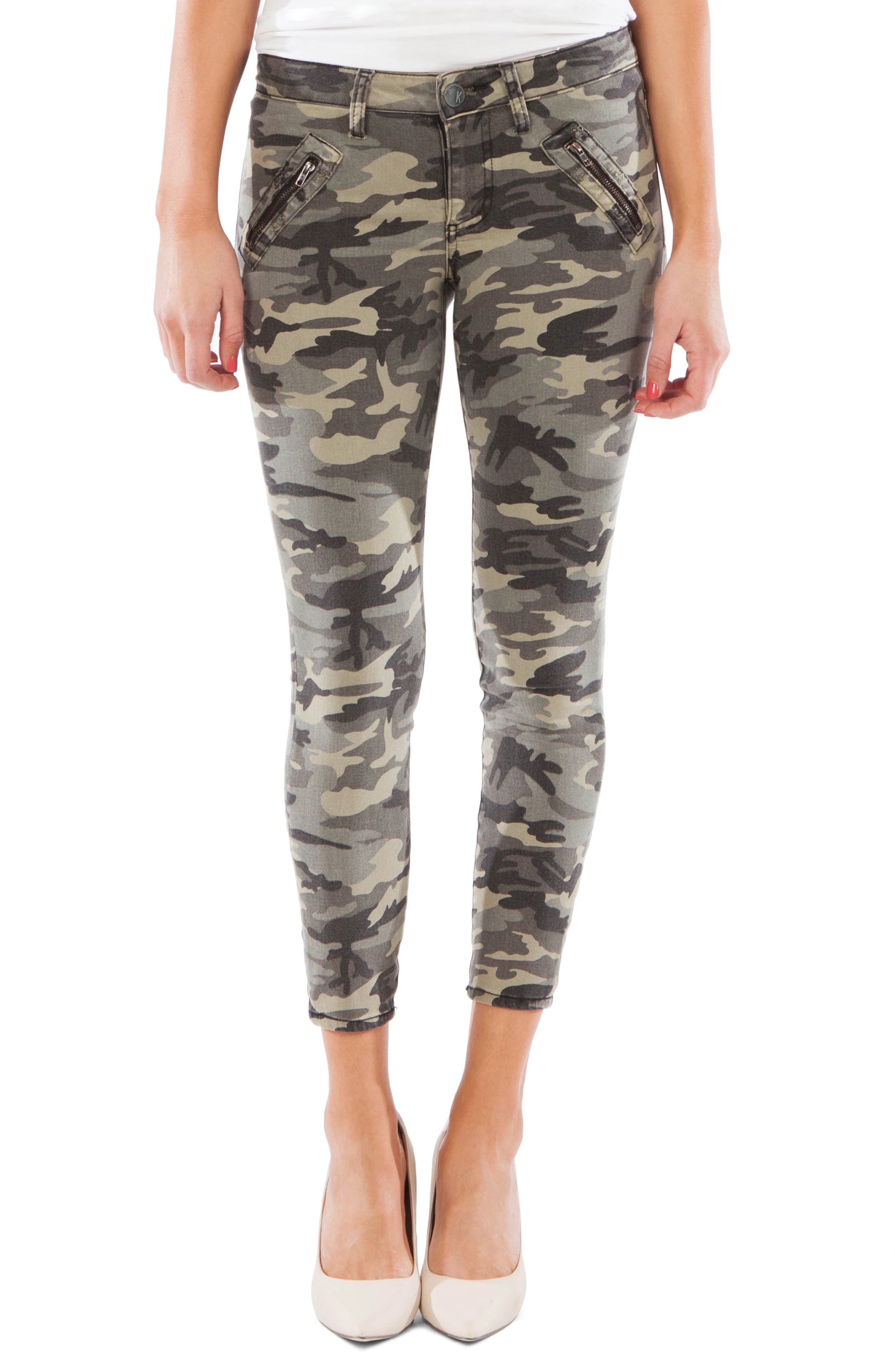 Kut From The Kloth Connie Camo Zip Pocket Ankle Skinny Jeans, Green