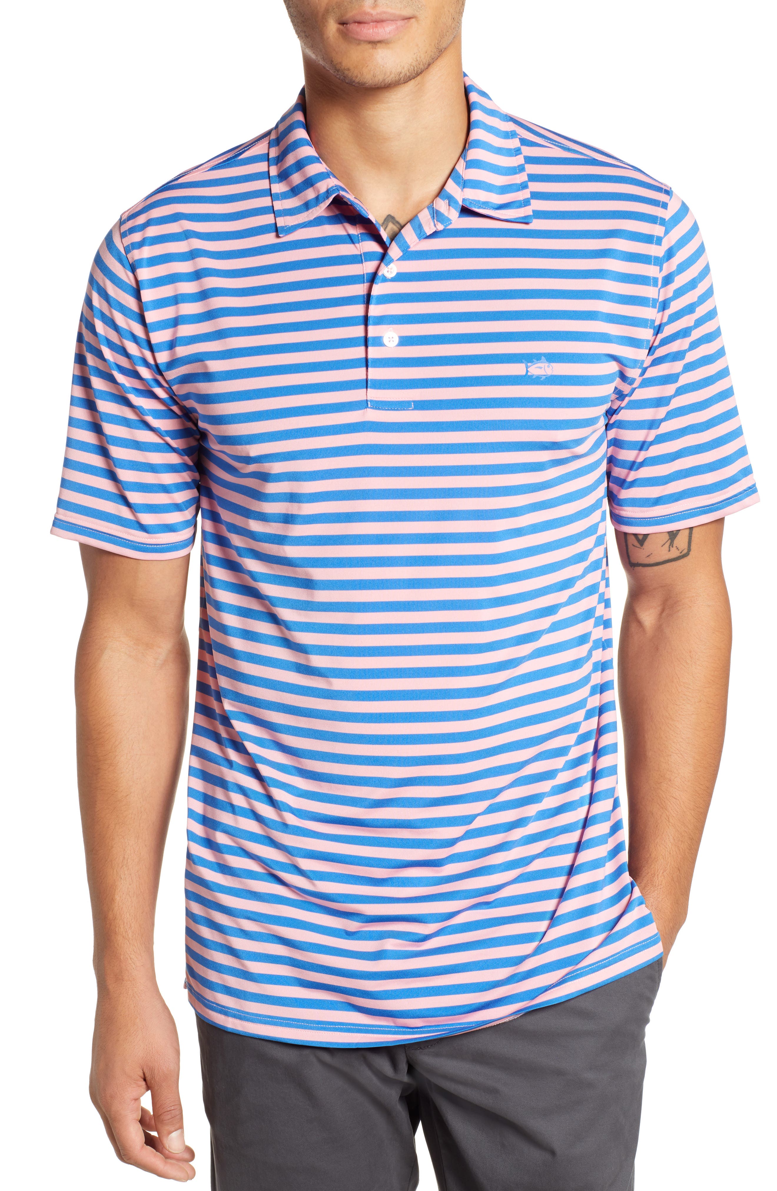 Southern Tide Hangout Stripe Performance Polo, Pink