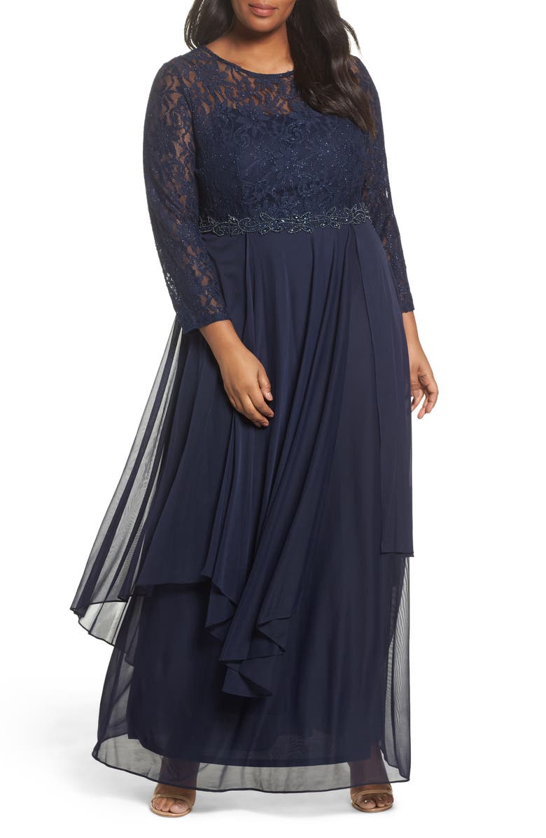 Decode 1.8 Lace & Mesh Gown (Plus Size) | Nordstrom
