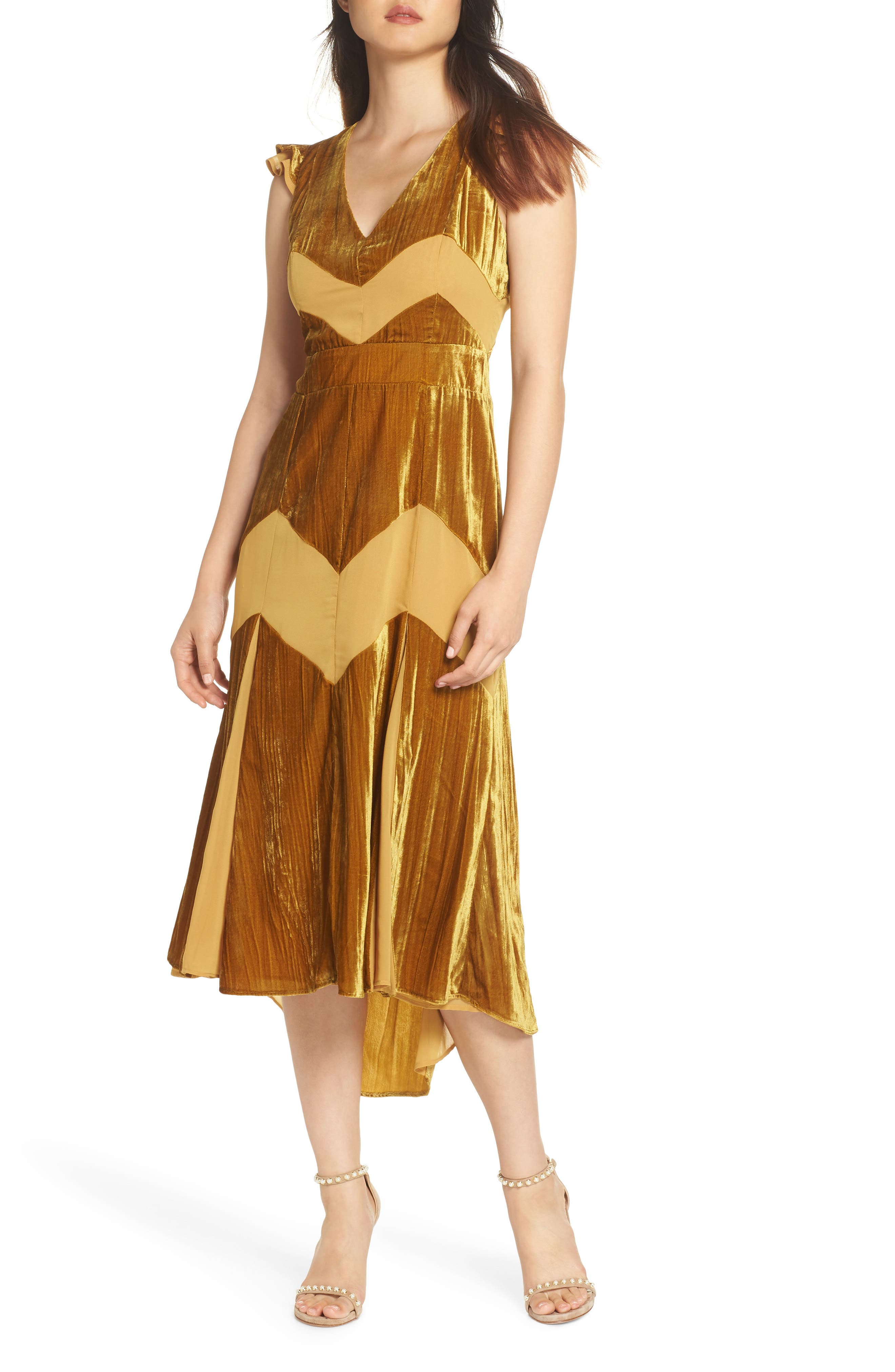 Harlyn Flutter Sleeve Velvet Midi Dress